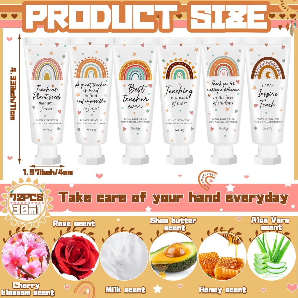 Dansib 72-Pcs Teacher Appreciation Hand Cream Gift Set – Boho Rainbow Bulk Lotion