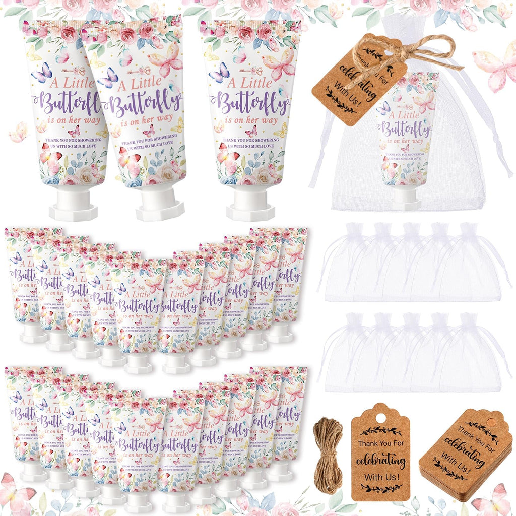 Dansib 48-Set Baby Shower Hand Cream Favors (Butterfly) – Coconut Milk Scent, Eucalyptus Design, Travel Size