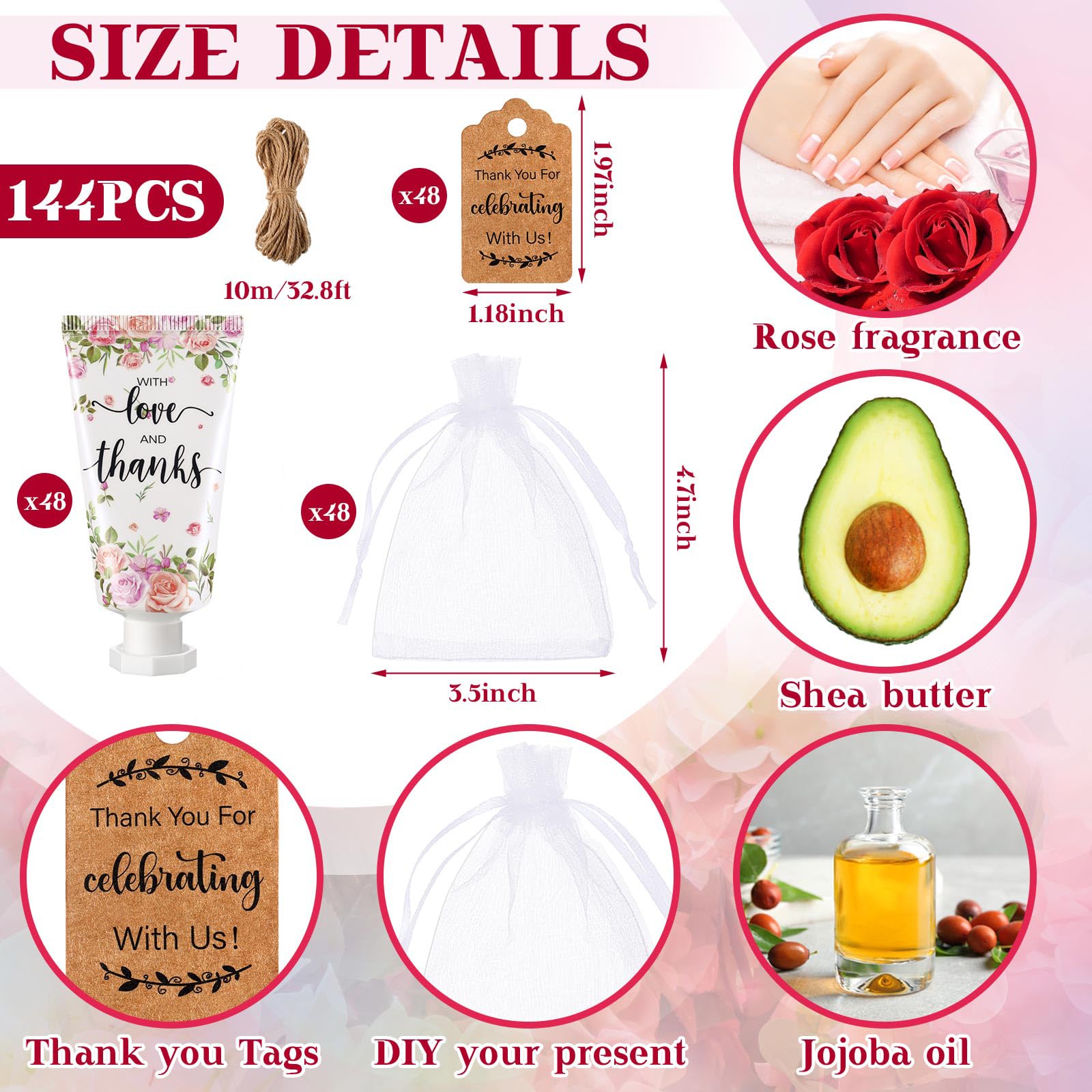 Dansib 48-Set Baby Shower Hand Cream Gift Favors – Rose Scented Mini Lotion for Guests
