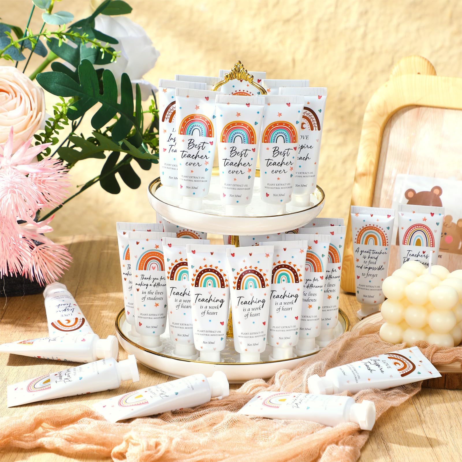 Dansib 48-Piece Teacher Appreciation Hand Cream Gift Set – Boho Rainbow Bulk Moisturizing Lotion