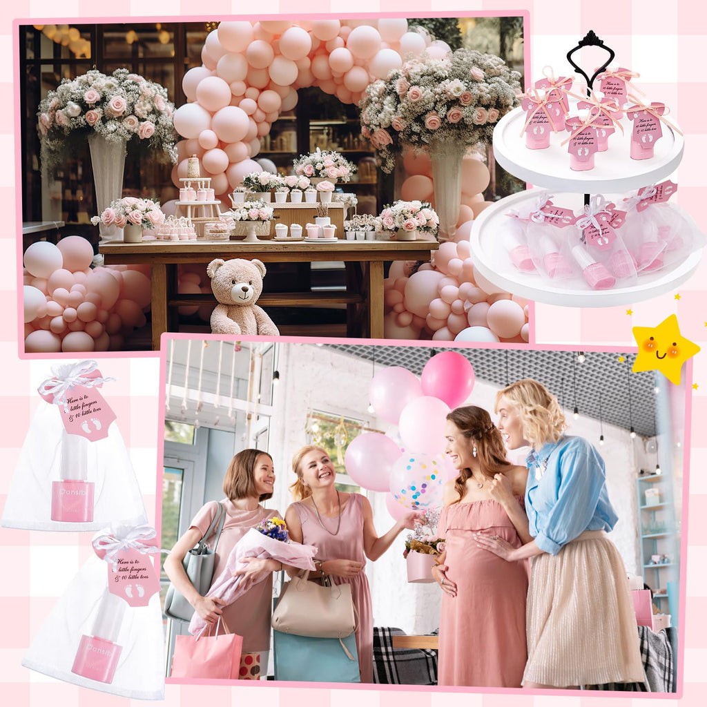Dansib 12‑Piece Pink Nail Polish Set – Baby Shower Favors with Gift Bags & Ribbon