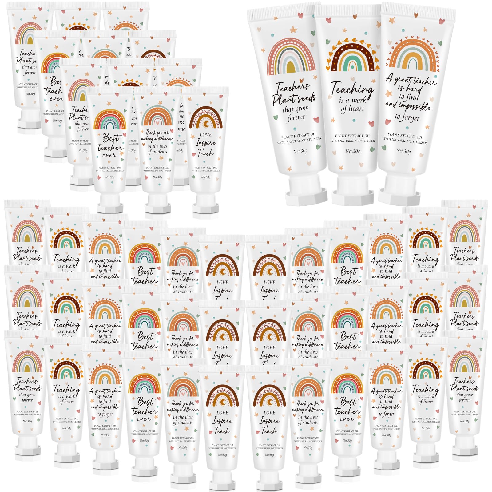 Dansib 48-Piece Teacher Appreciation Hand Cream Gift Set – Boho Rainbow Bulk Moisturizing Lotion