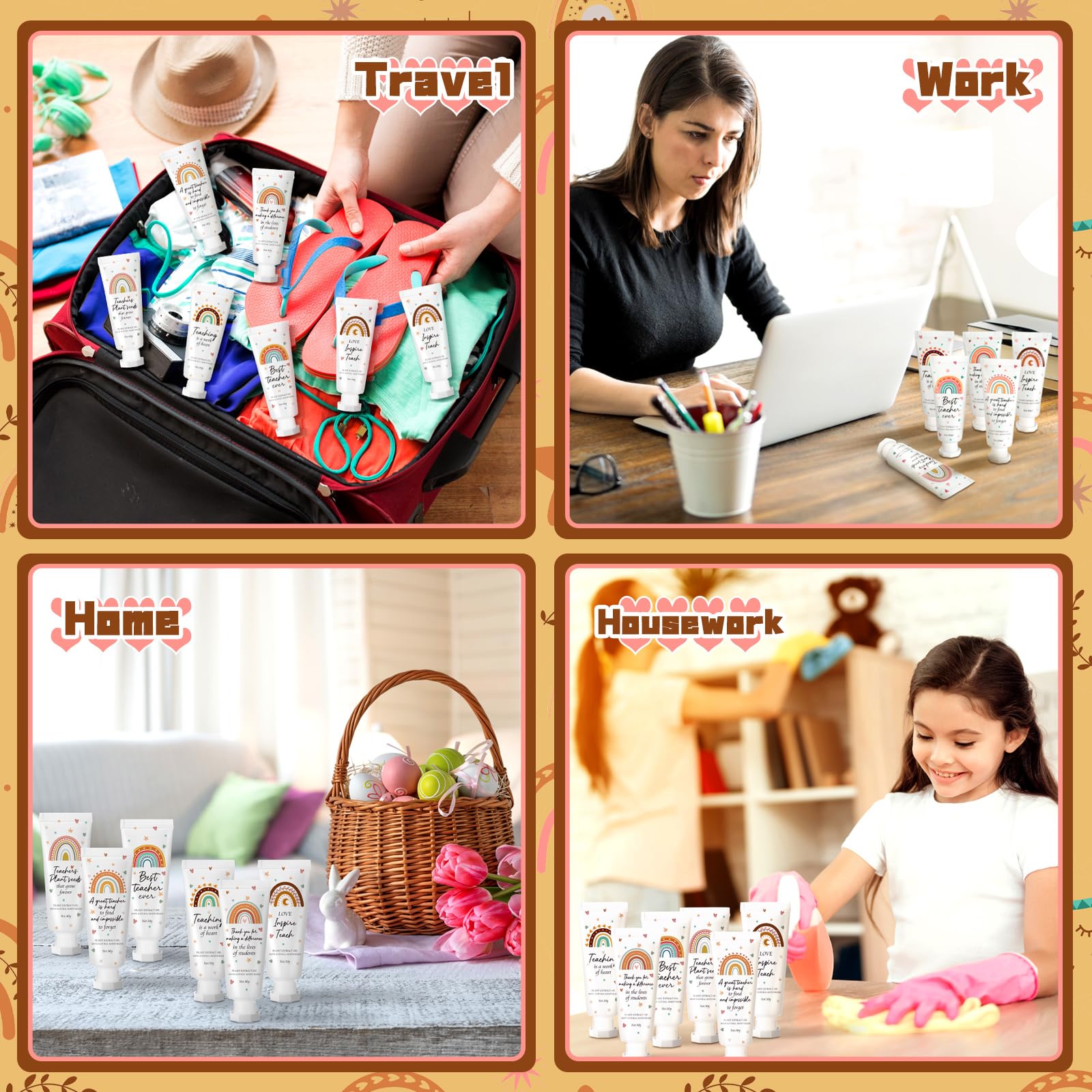 Dansib 48-Piece Teacher Appreciation Hand Cream Gift Set – Boho Rainbow Bulk Moisturizing Lotion