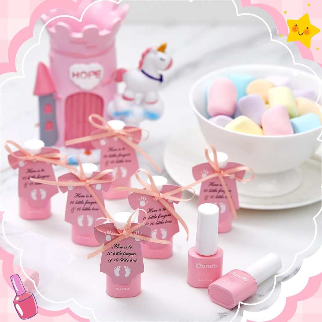 Dansib 12‑Piece Pink Nail Polish Set – Baby Shower Favors with Gift Bags & Ribbon