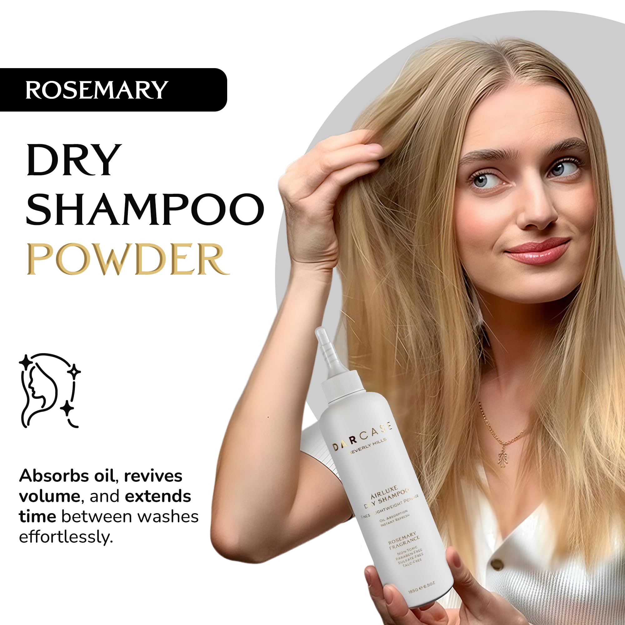 DARCASE Premium Powder Dry Shampoo Rosemary – Talc-Free, Non-Aerosol, 6.5oz for All Hair Types