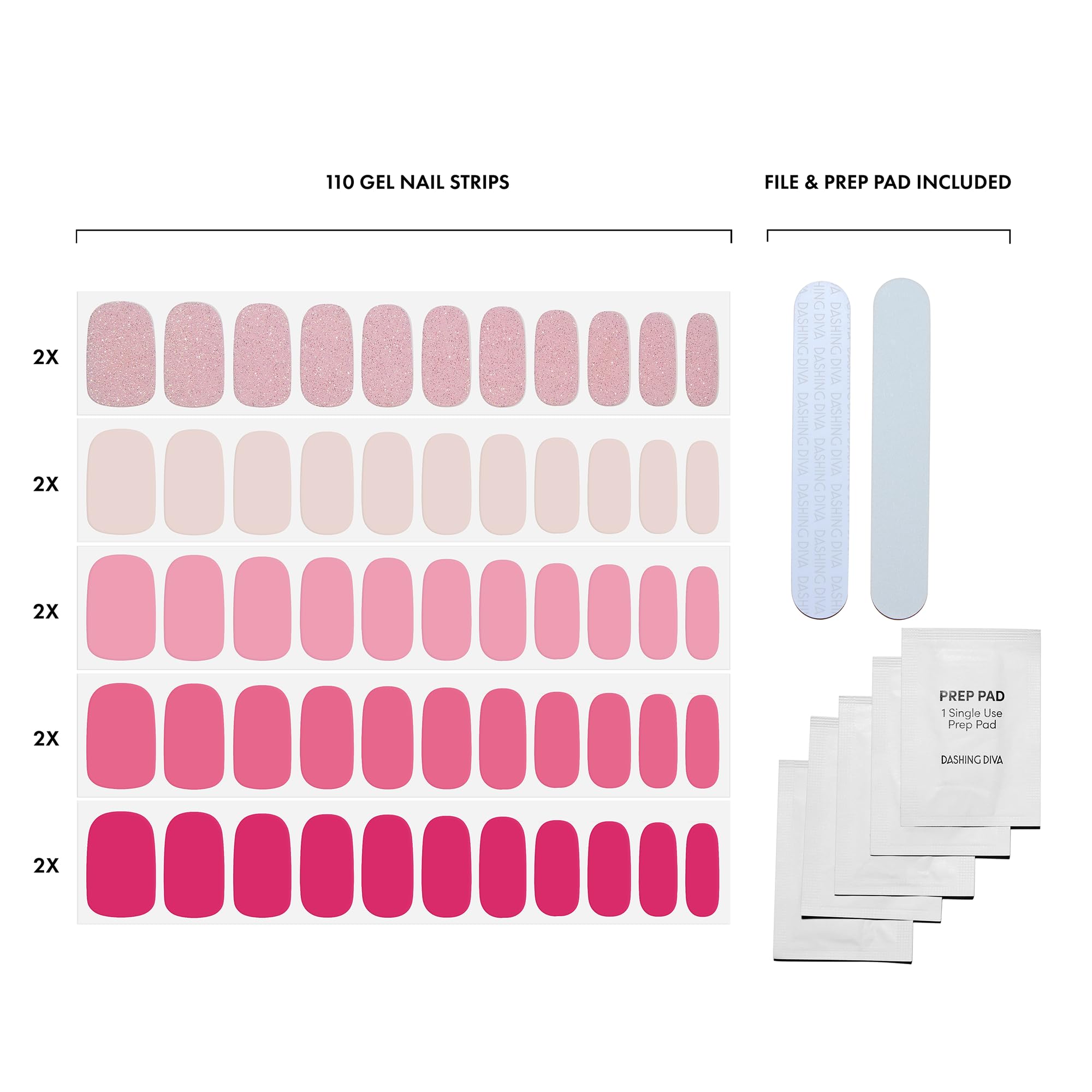 Dashing Diva Gloss Nail Strips 5-in-1 Kit - Best of Pinks | UV Free, Chip Resistant, Long-Lasting Gel Nail Strips