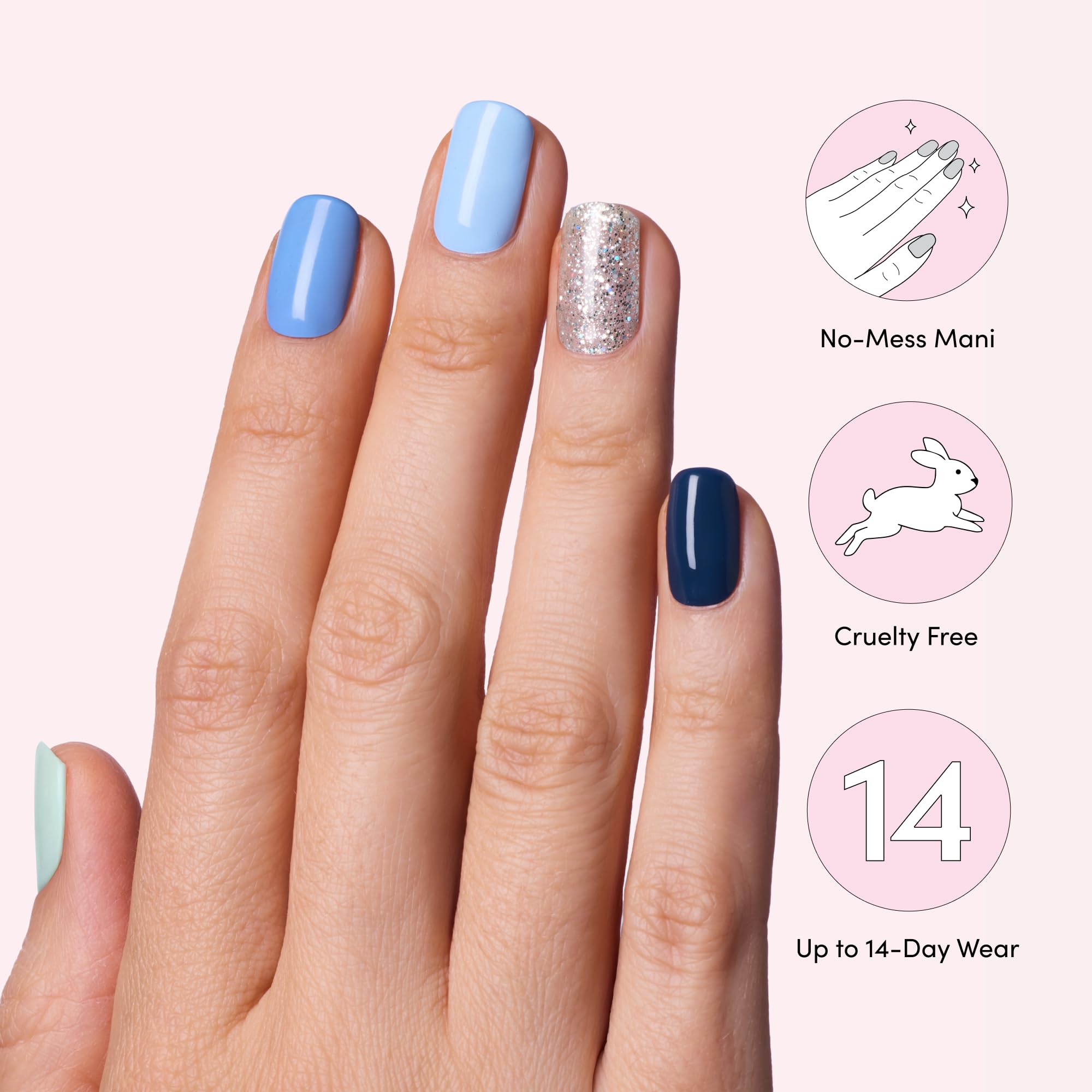 Dashing Diva Gloss Nail Strips 5-in-1 Kit – Best of Blues | UV Free, Chip-Resistant Gel Nail Stickers