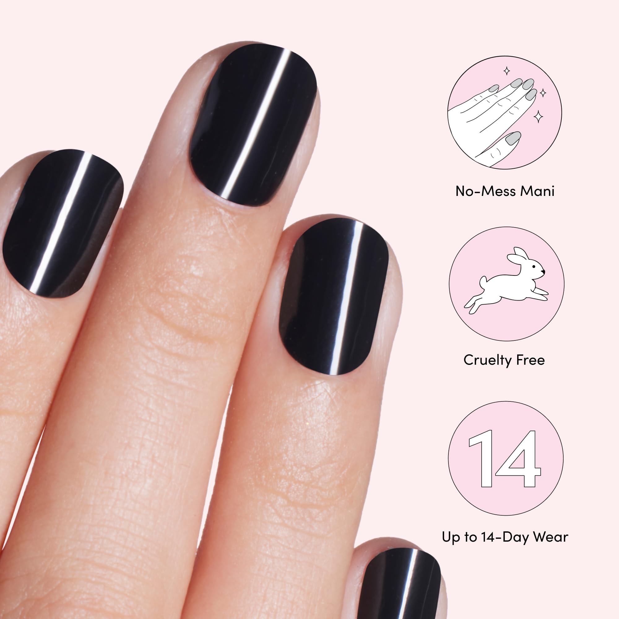 Dashing Diva Glaze Nail Starter Kit Real Black | Long-Lasting Semi-Cured Gel Strips + Mini LED Lamp