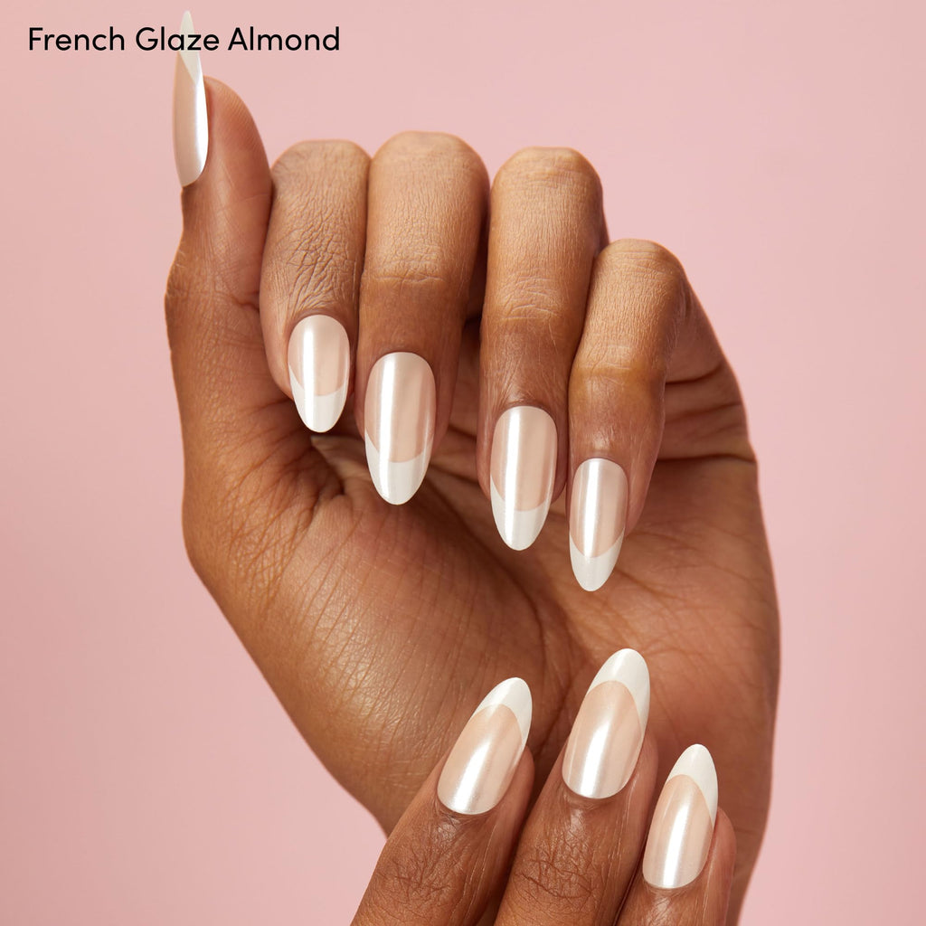 Dashing Diva Nailbliss Glazed Donut Gel Manicure Bundle – Rosewater Glaze & French Glaze | 2 Sets of 30 Medium Almond Nails