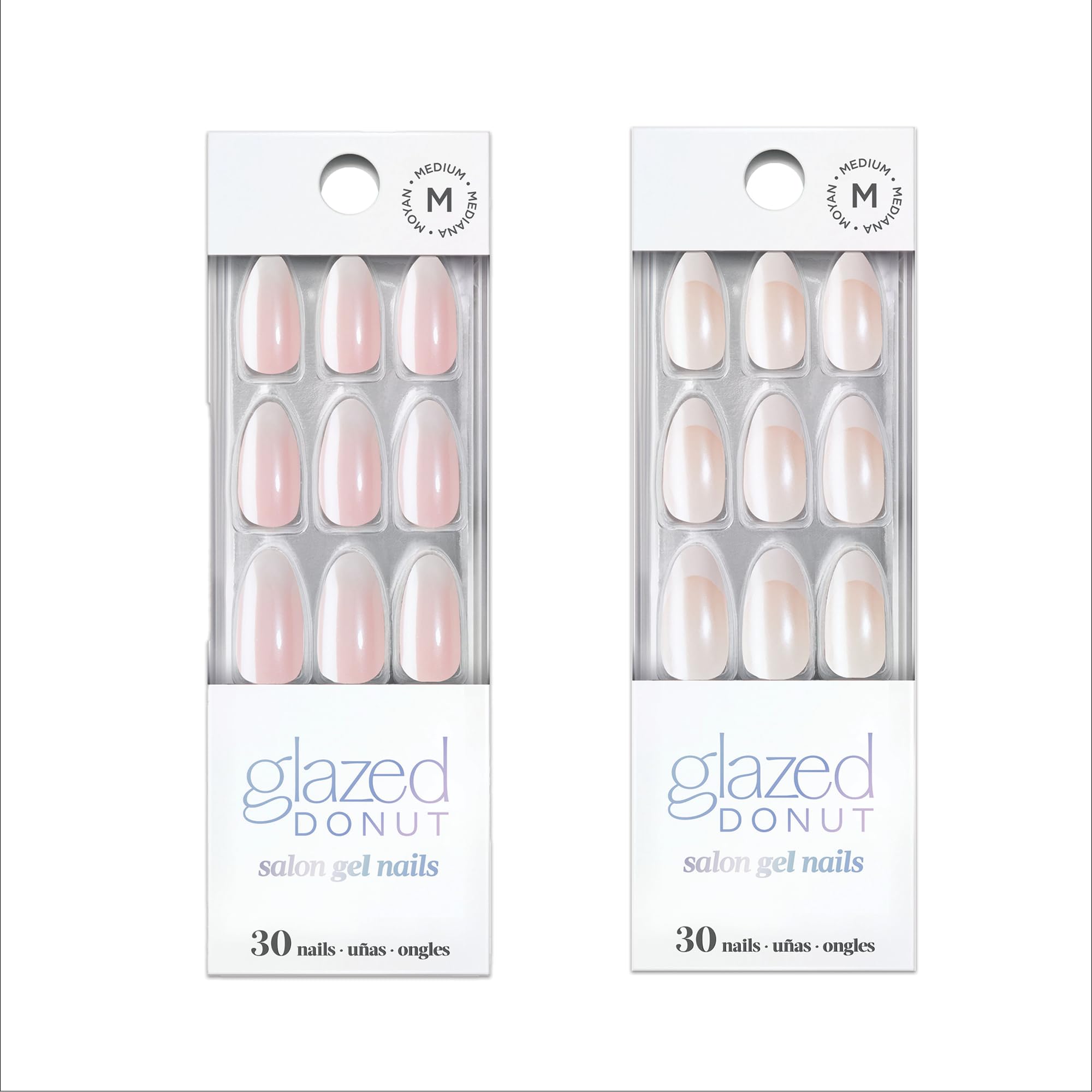 Dashing Diva Nailbliss Glazed Donut Gel Manicure Bundle – Rosewater Glaze & French Glaze | 2 Sets of 30 Medium Almond Nails
