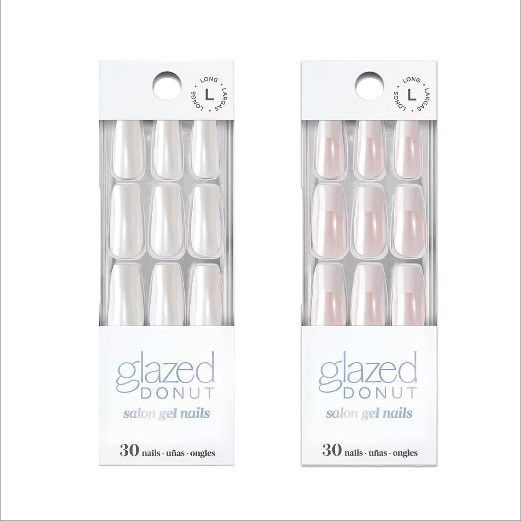 Dashing Diva Nailbliss Glazed Donut Gel Nails Bundle – Vanilla Glaze & French Glaze | 2 x 30 Long Square Nails