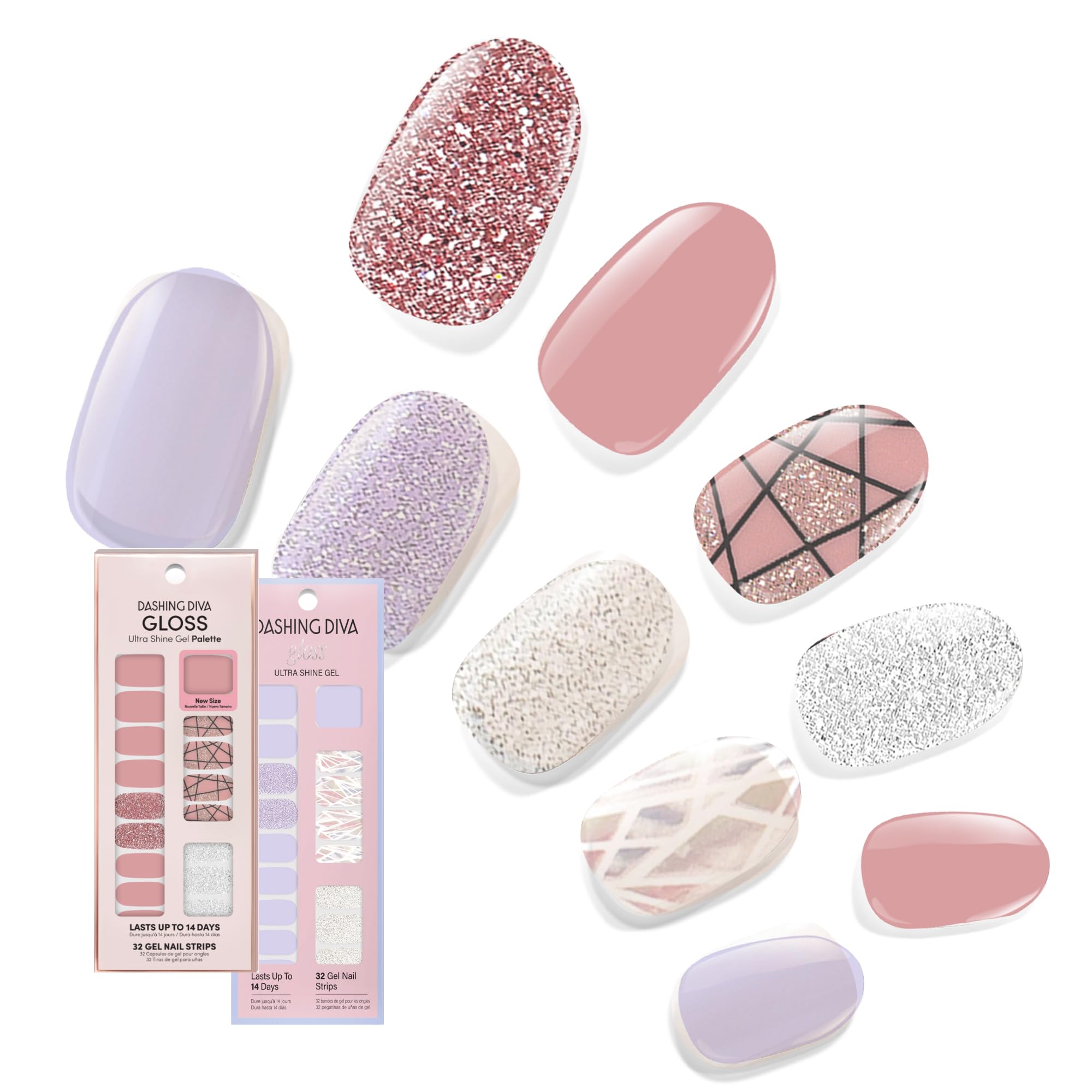 Dashing Diva Gloss Nail Strips Bundle – Geometric Collection: Rose Sparkle & Gleam Queen | UV Free & Chip Resistant
