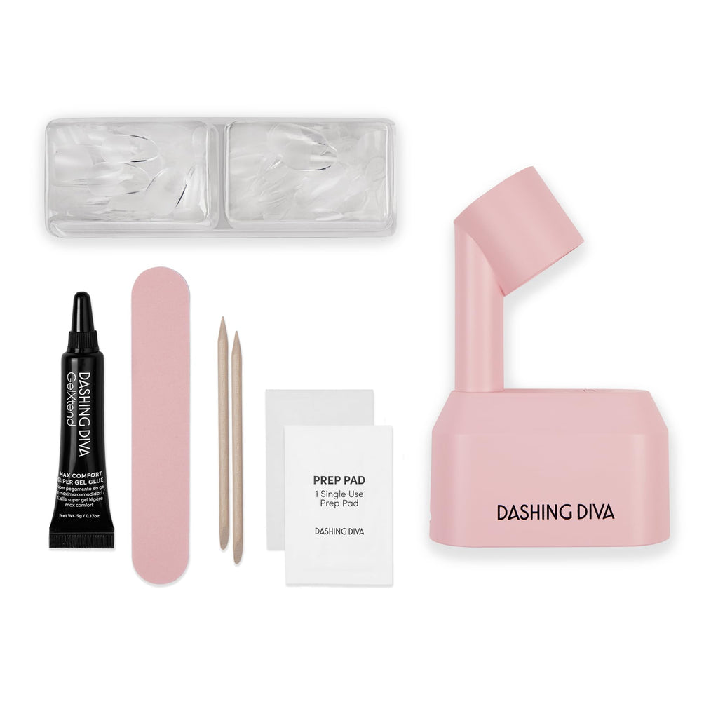 Dashing Diva GelXtend Starter Kit – Clear Long Coffin Nails with LED Lamp