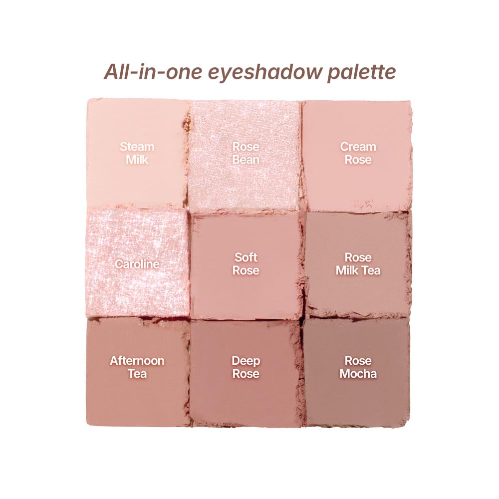 dasique Shadow Palette 27 Rose Milk Tea – 9 Pigmented, Blendable Eyeshadows for Natural Rose-Tinted Looks