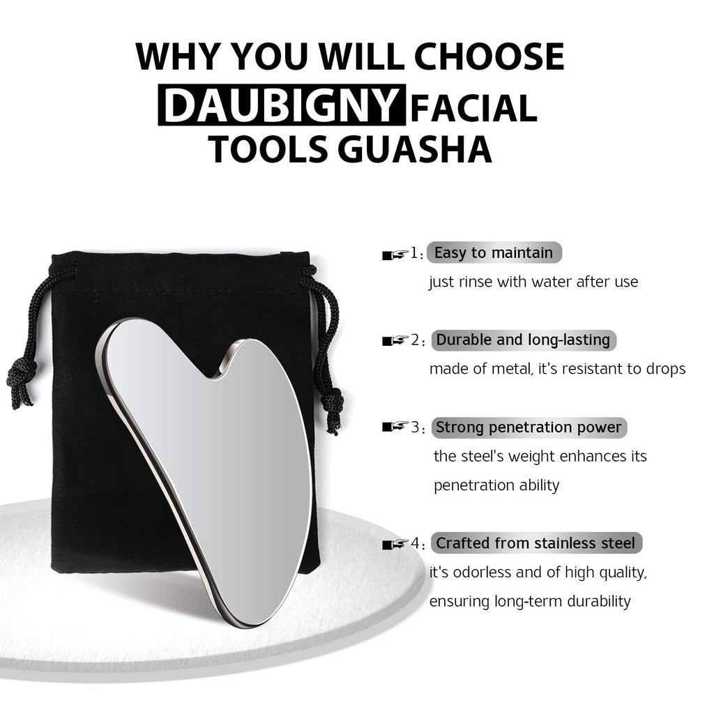 Daubigny Stainless Steel Gua Sha — Facial & Body Massage Tool with Travel Pouch