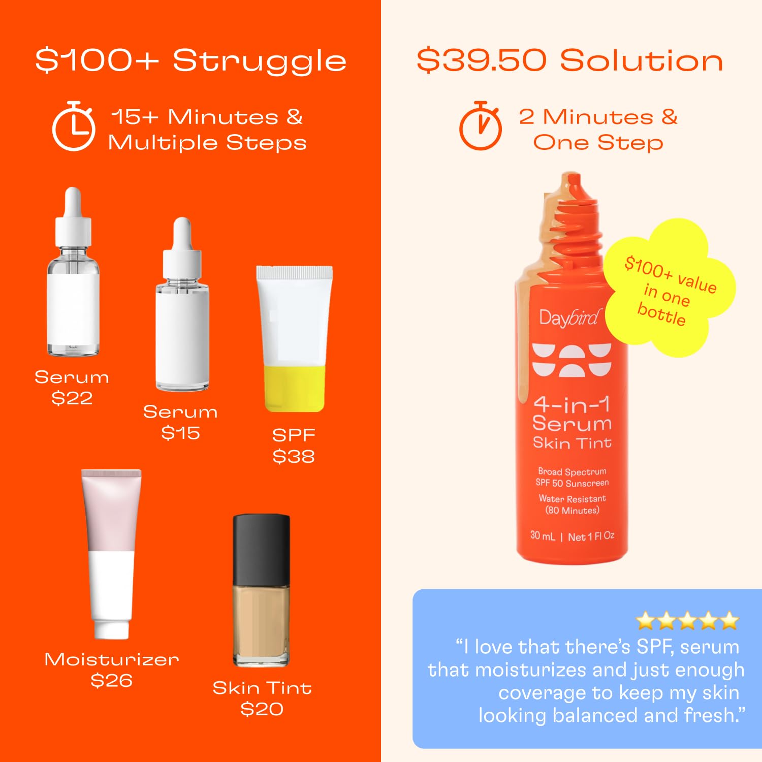 Daybird 4 in 1 Tinted Serum SPF 50+ Niacinamide – Medium-Deep, 1 Oz