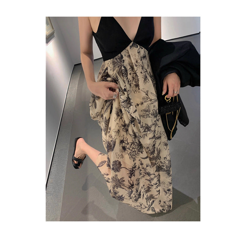 Women's V-neck Backless Dress Ink Strap