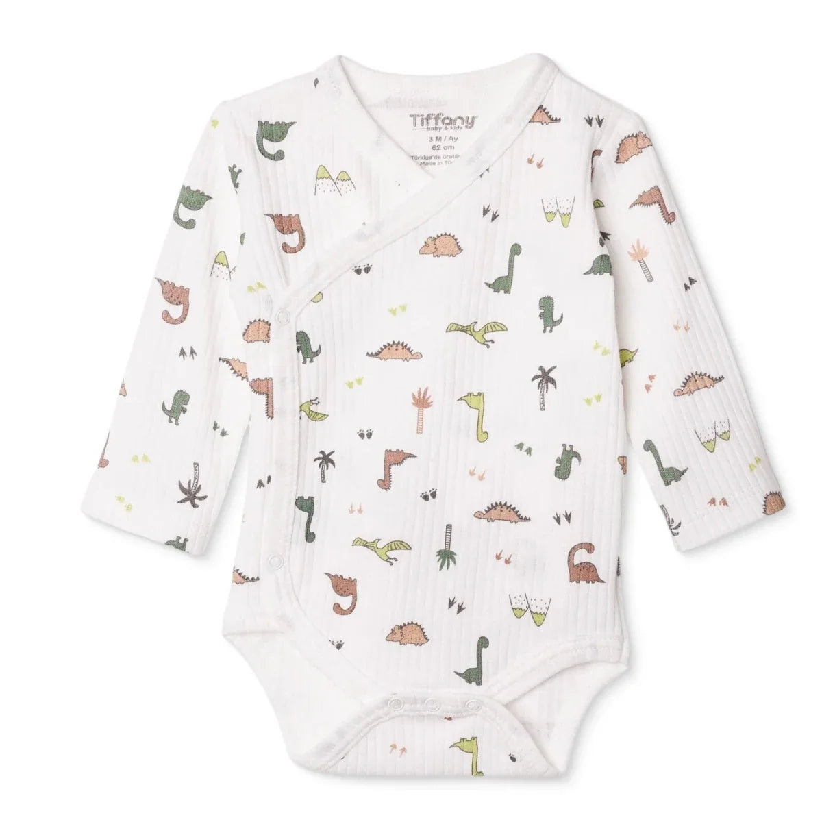 Tiffany Boys Bodysuit Dinosaur with Poppers V-Neck Long Sleeve - Ecru