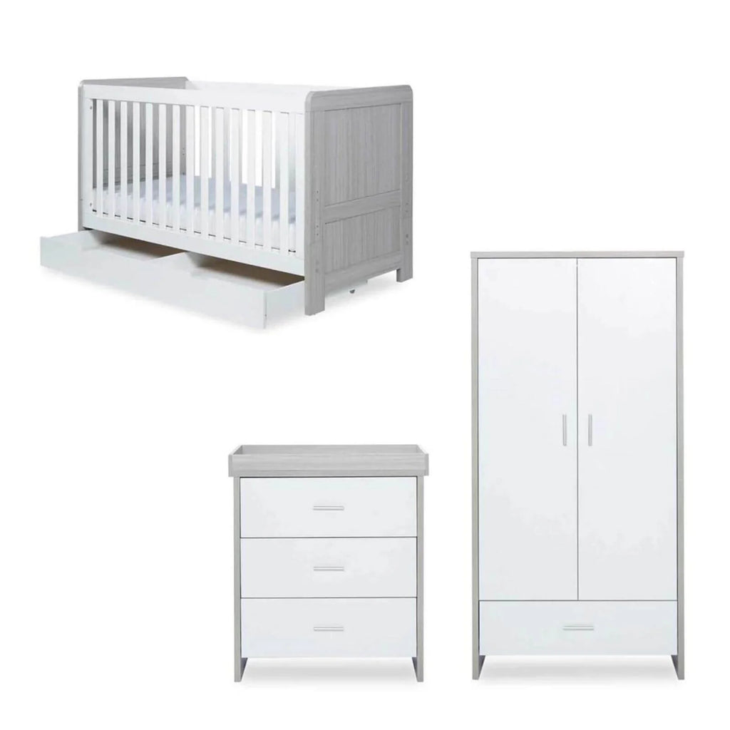 Ickle Bubba Pembrey Furniture Set Under Drawer Ash Grey & White 3 pcs - Fibre Mattress
