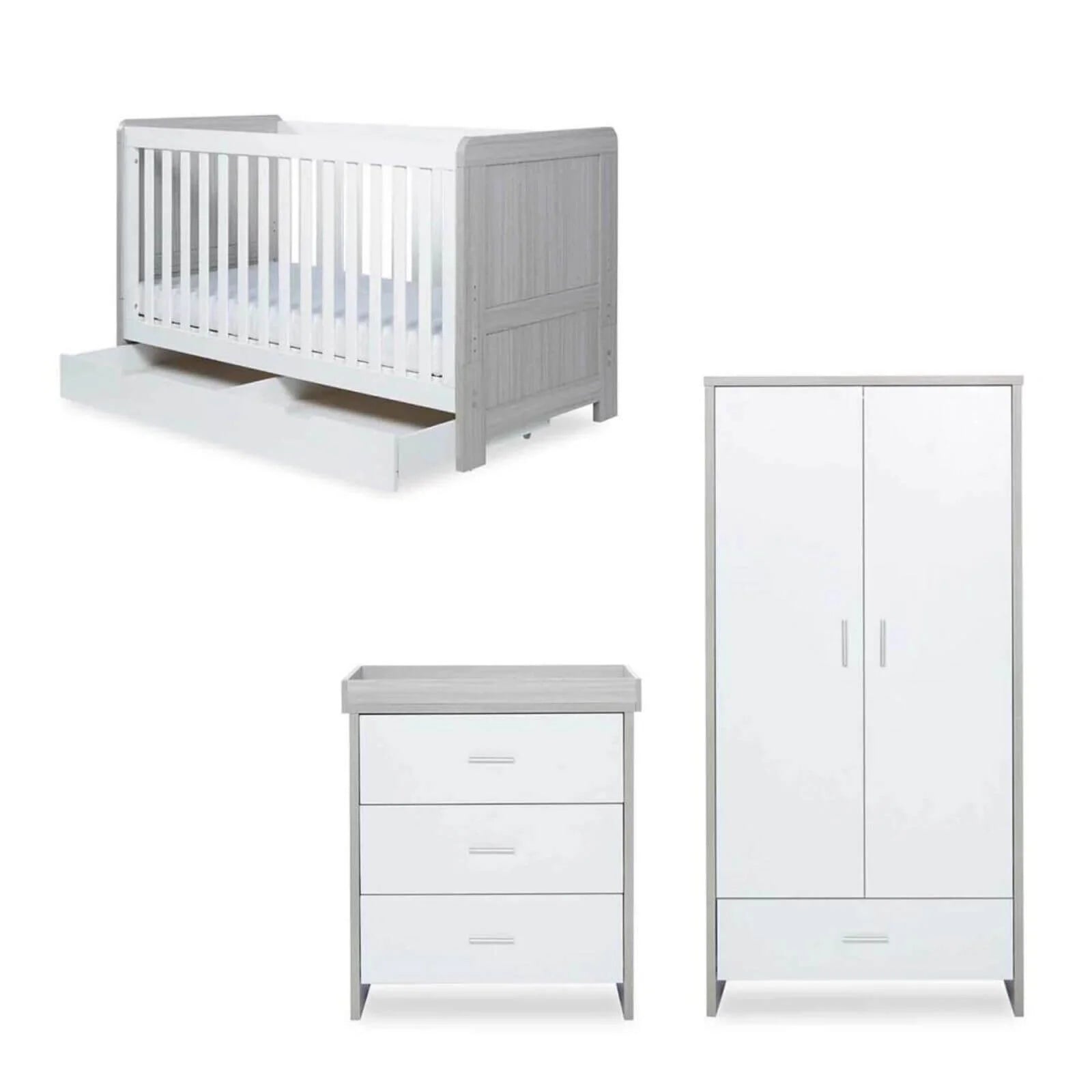 Ickle Bubba Pembrey Furniture Set Under Drawer Ash Grey & White 3 pcs - Fibre Mattress