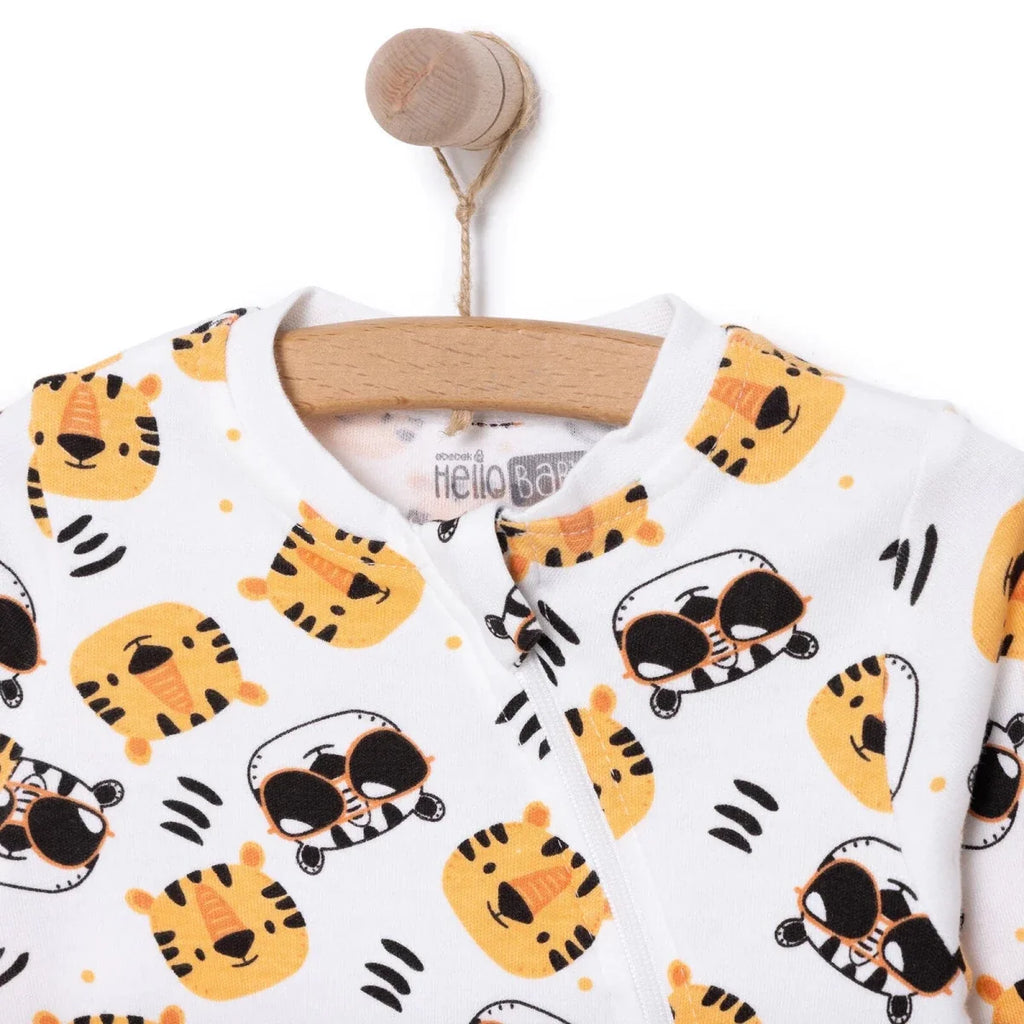 HelloBaby Boys Romper Zip-up Crew Neck Long Leg Long Sleeve - Ecru