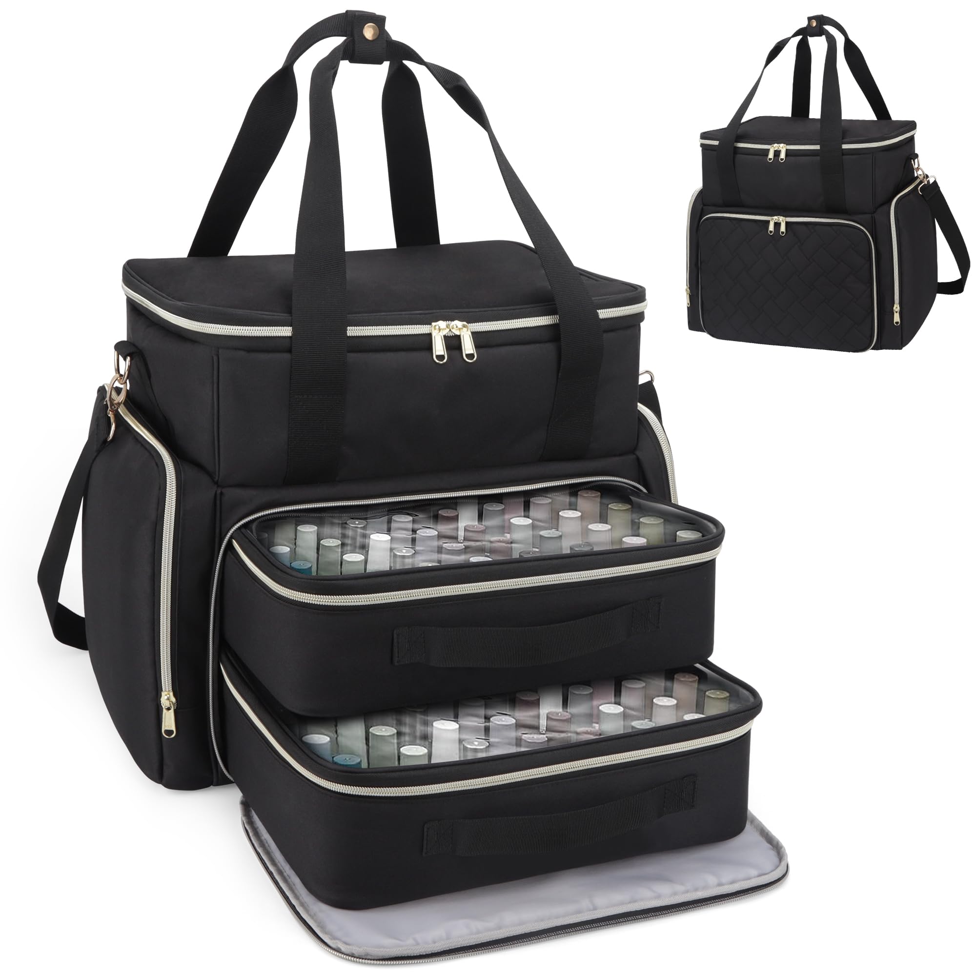 DD DEVILLI Nail Polish Organizer Case - Holds 96 Bottles & Nail Dryer | 2 Removable Pouches | Black