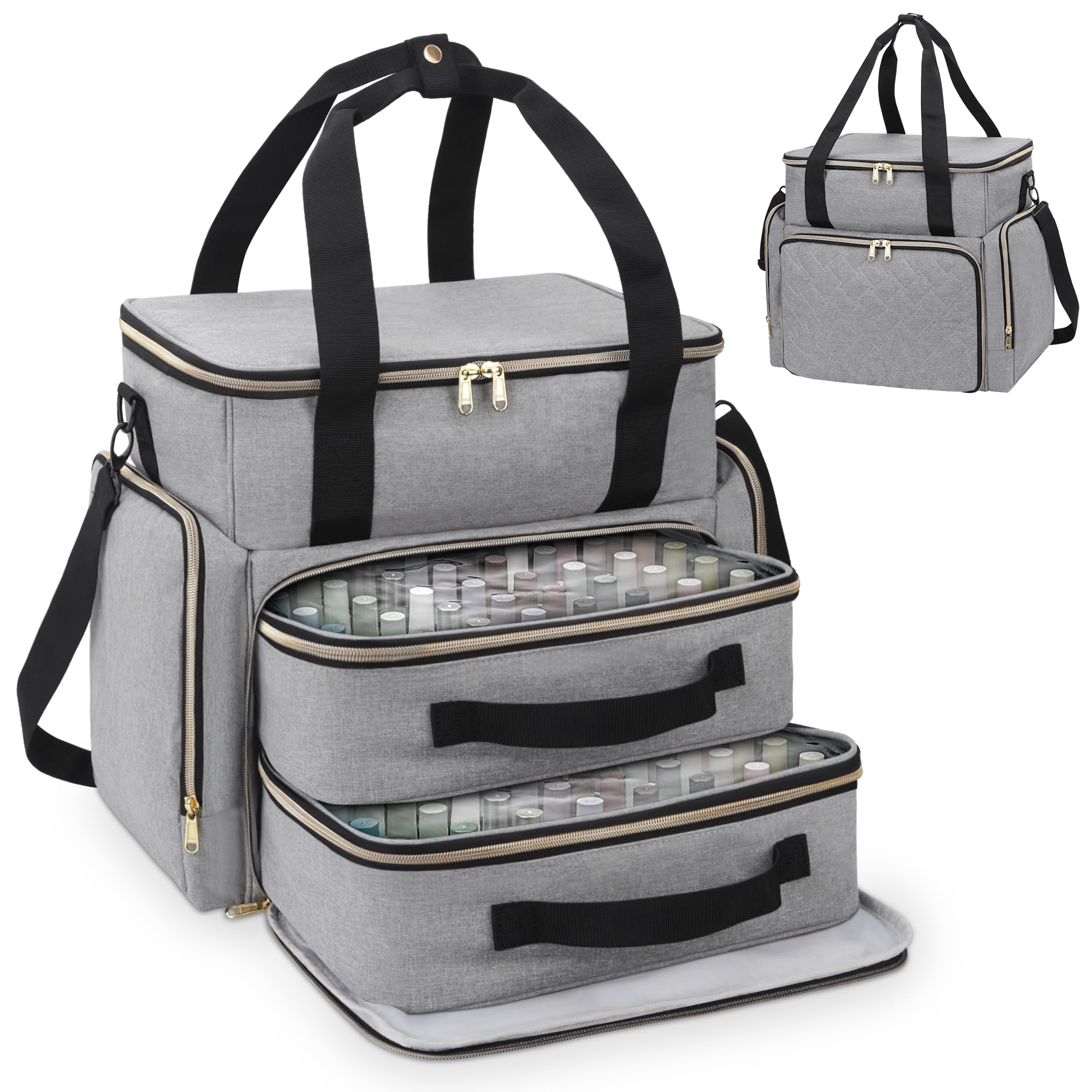 DD DEVILLI Nail Polish Organizer Case — Holds 96 Bottles (15ml) + Nail Dryer, 2 Removable Pouches, Grey