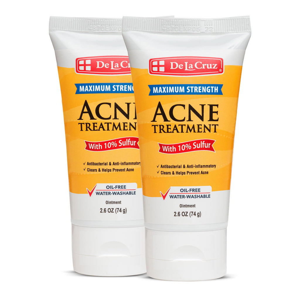 De La Cruz Sulfur Ointment - 10% Acne Treatment for Face & Body | 2.6 oz Tube, 2-Pack