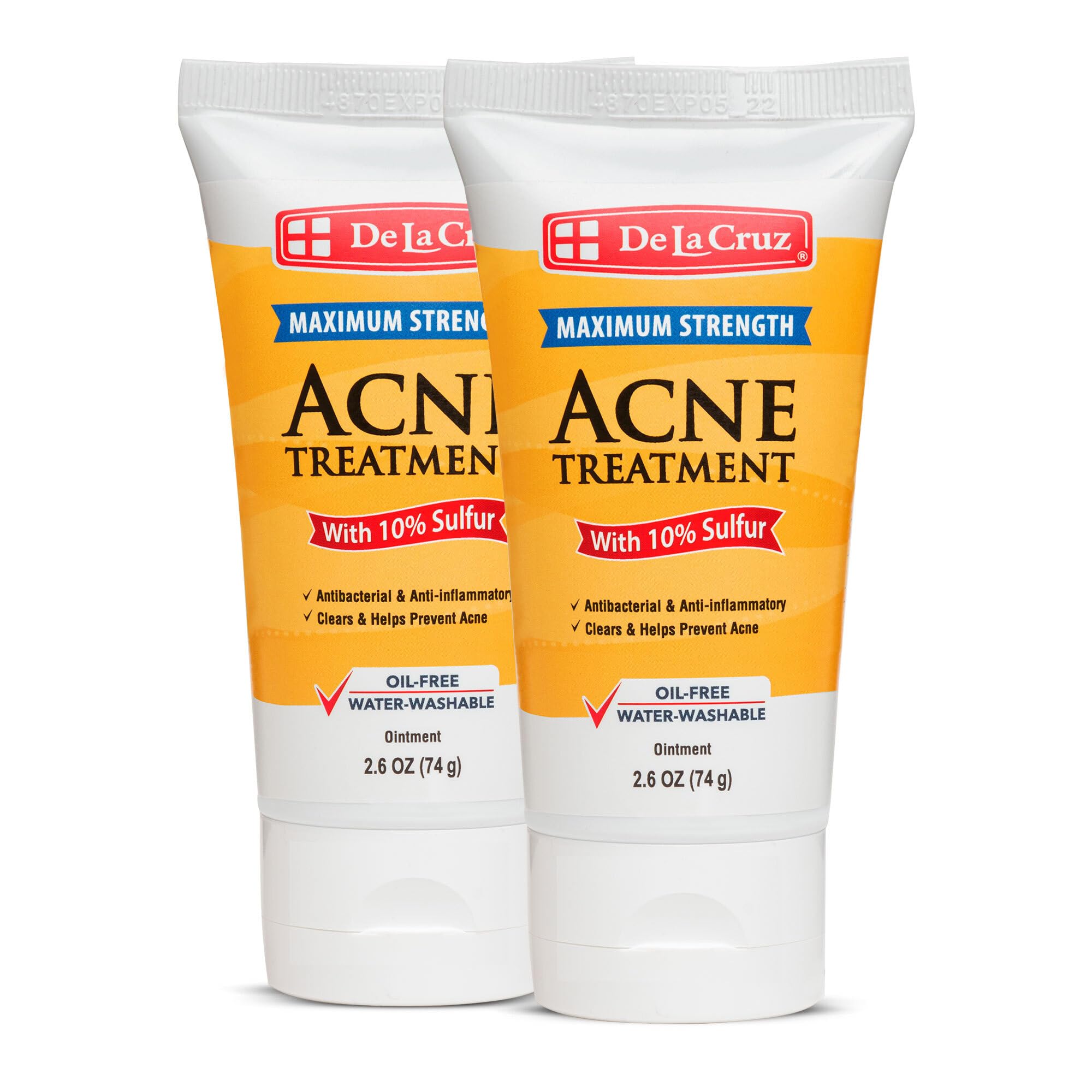 De La Cruz Sulfur Ointment - 10% Acne Treatment for Face & Body | 2.6 oz Tube, 2-Pack