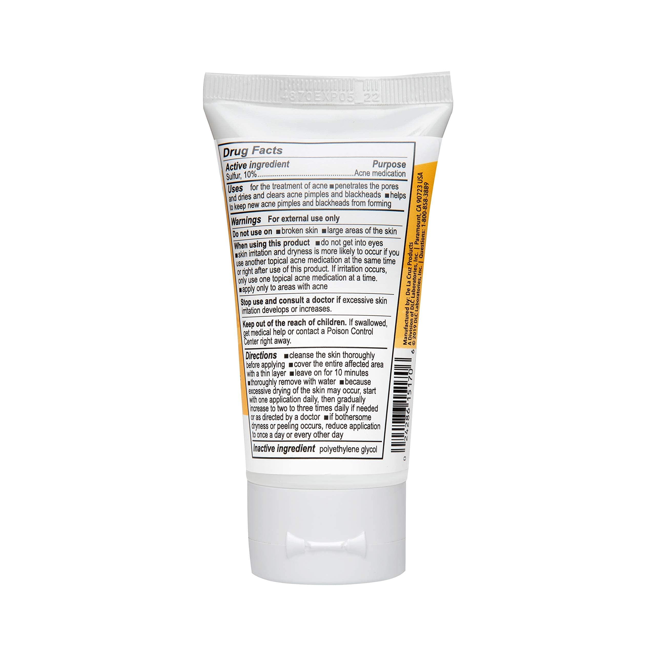 De La Cruz Sulfur Ointment - 10% Acne Treatment for Face & Body | 2.6 oz Tube, 2-Pack