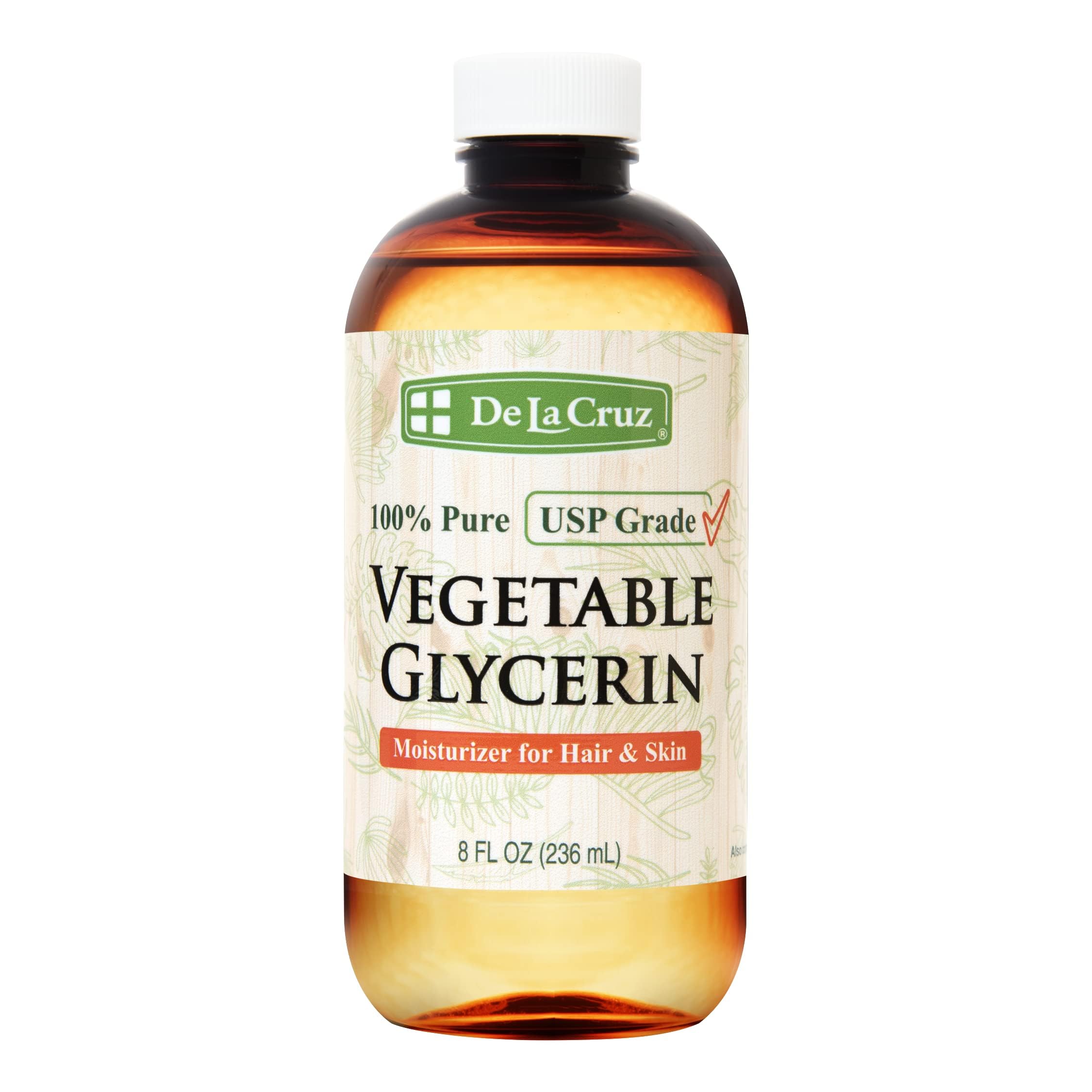 De La Cruz Vegetable Glycerin – 100% Pure USP Grade, 8 oz for Hair, Skin & DIY