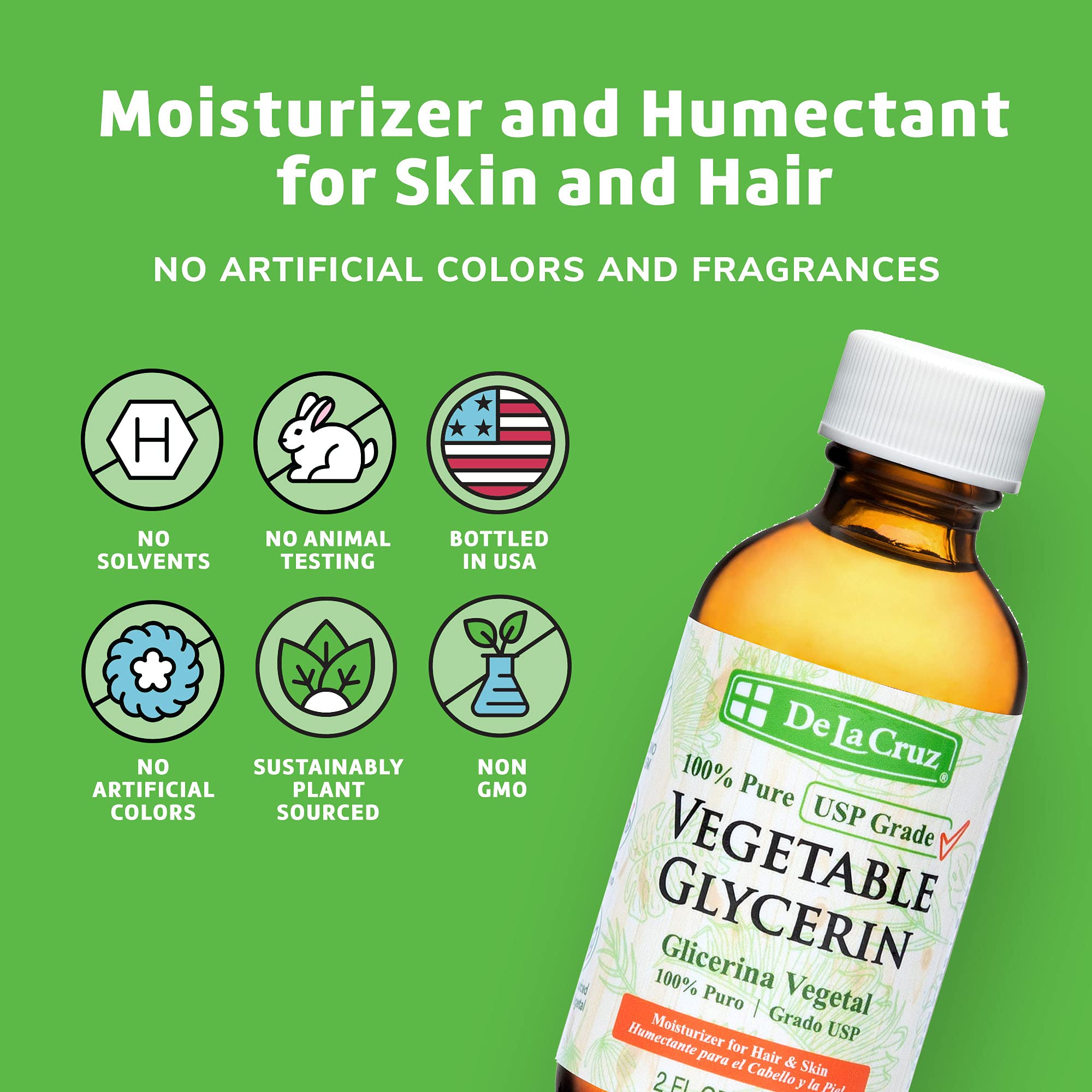 De La Cruz Vegetable Glycerin – 100% Pure USP Grade, 8 oz for Hair, Skin & DIY
