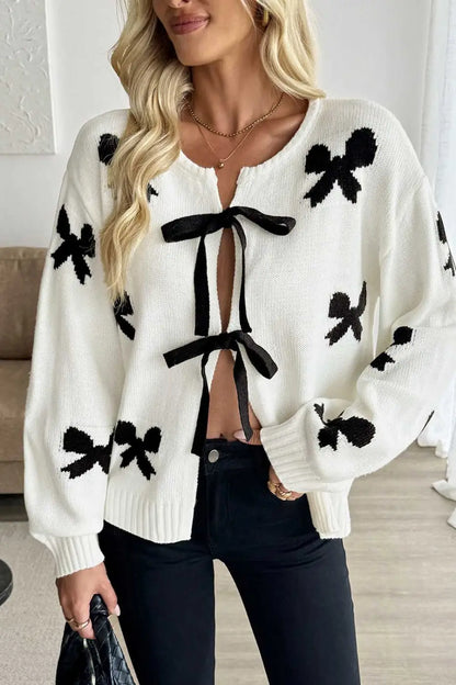 White Lace Bow Knit Cardigan Women UK