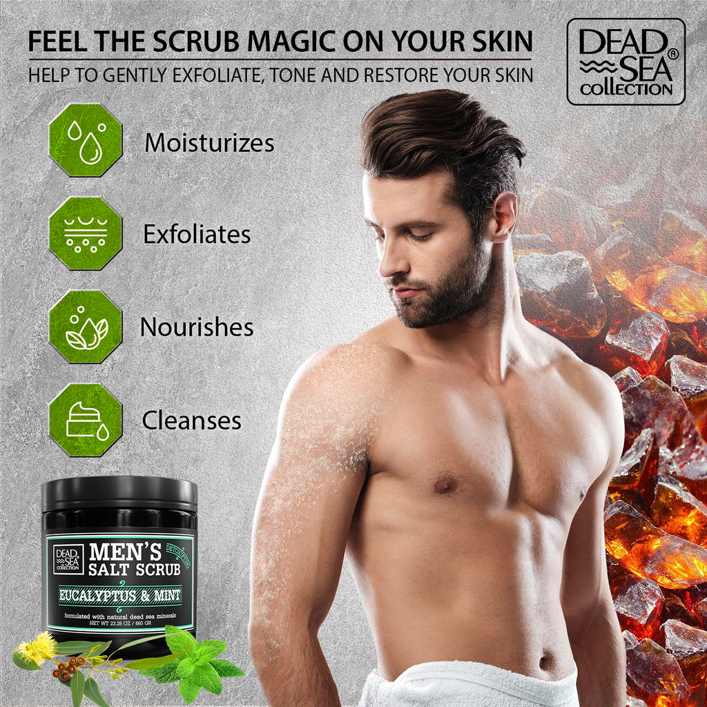 Dead Sea Collection Salt Body Scrub Eucalyptus & Mint for Men - Exfoliate, Hydrate & Detoxify (23.28 oz)