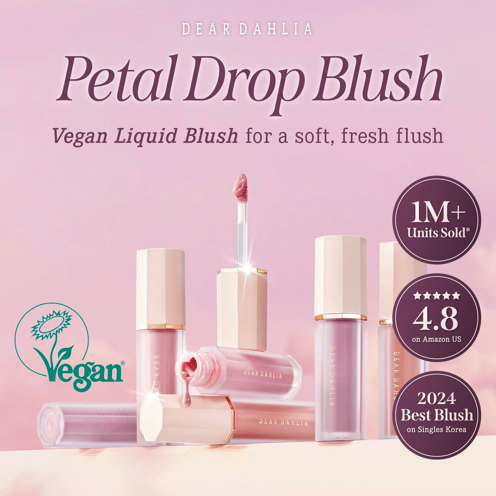 DEAR DAHLIA Petal Drop Liquid Blush (Flesh) – Watercolor Finish, All-Day Hydration, Buildable Color, Vegan