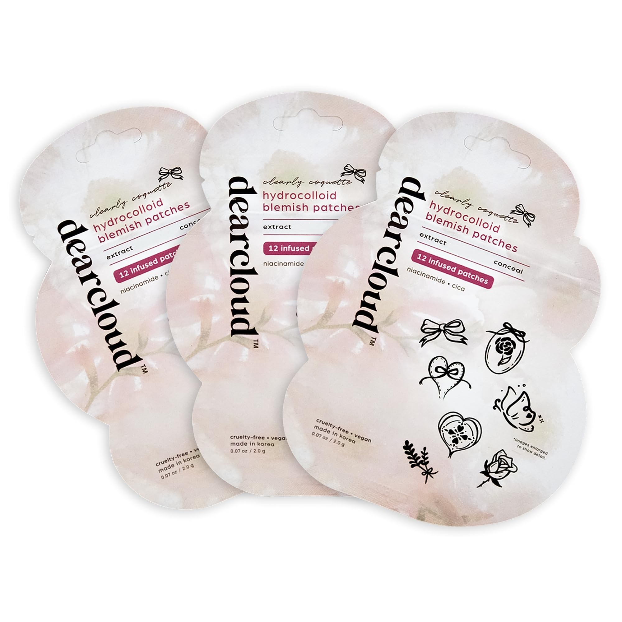 dearcloud Hydrocolloid Blemish Patches – 36 Count with Niacinamide, Cica & Salicylic Acid | Vegan & Fragrance-Free (Clearly Coquette)