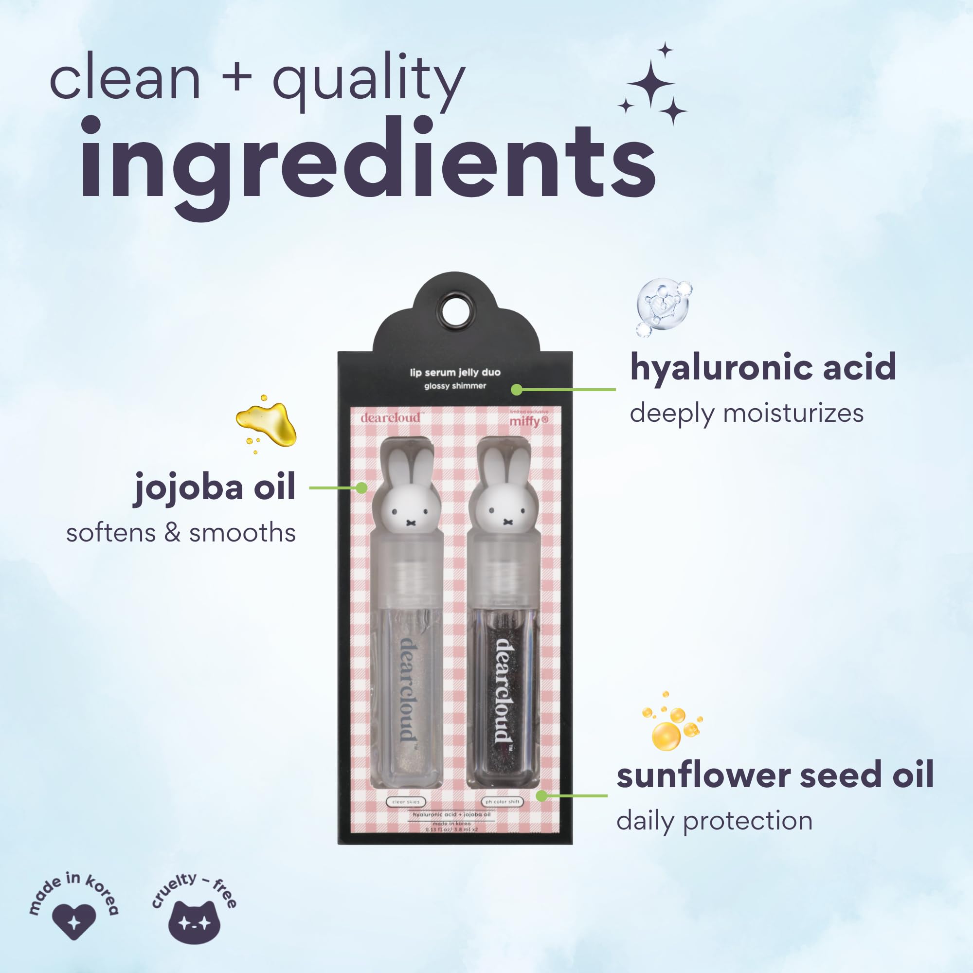 dearcloud Miffy Lip Serum Jelly Duo — Hydrating Lip Serum & pH Color Changing Gloss Set