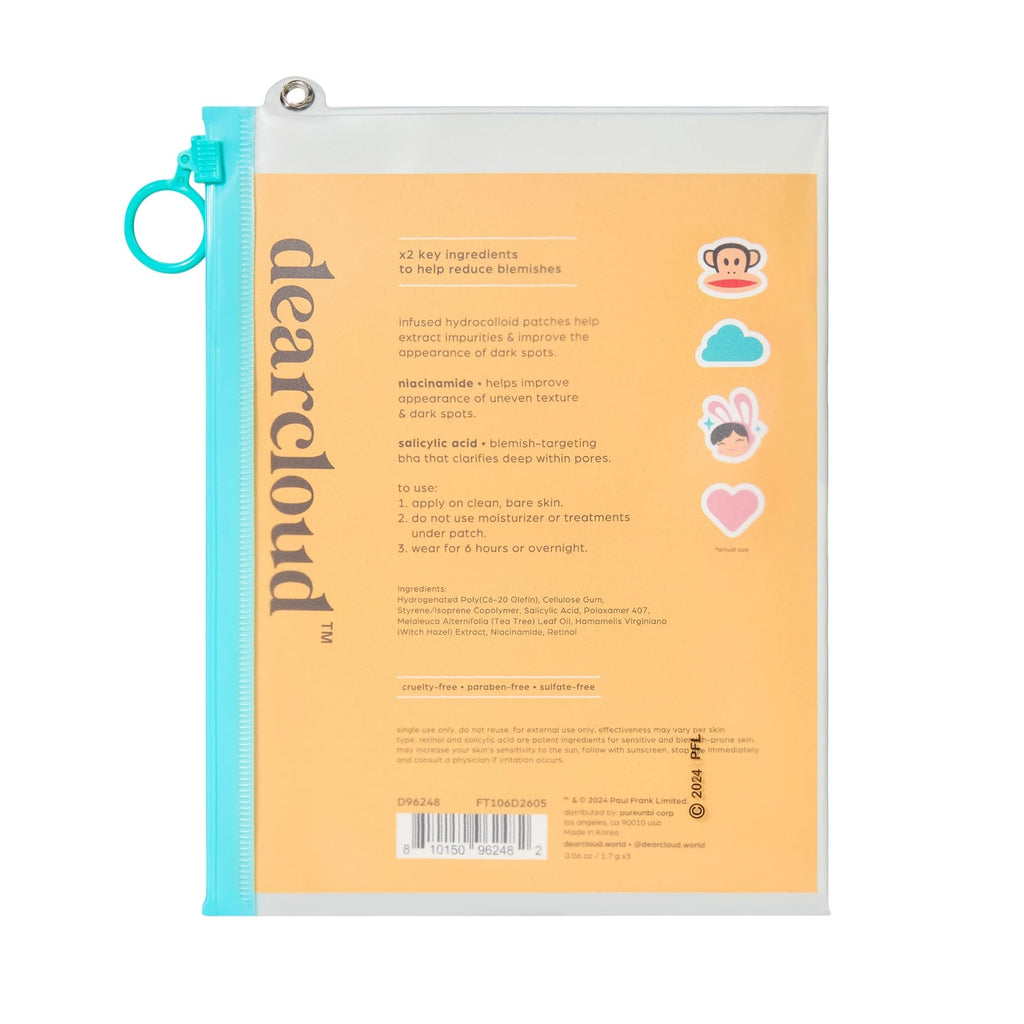 Dearcloud Paul Frank Hydrocolloid Blemish Patches – 36 Count with Niacinamide, Salicylic Acid & Retinol