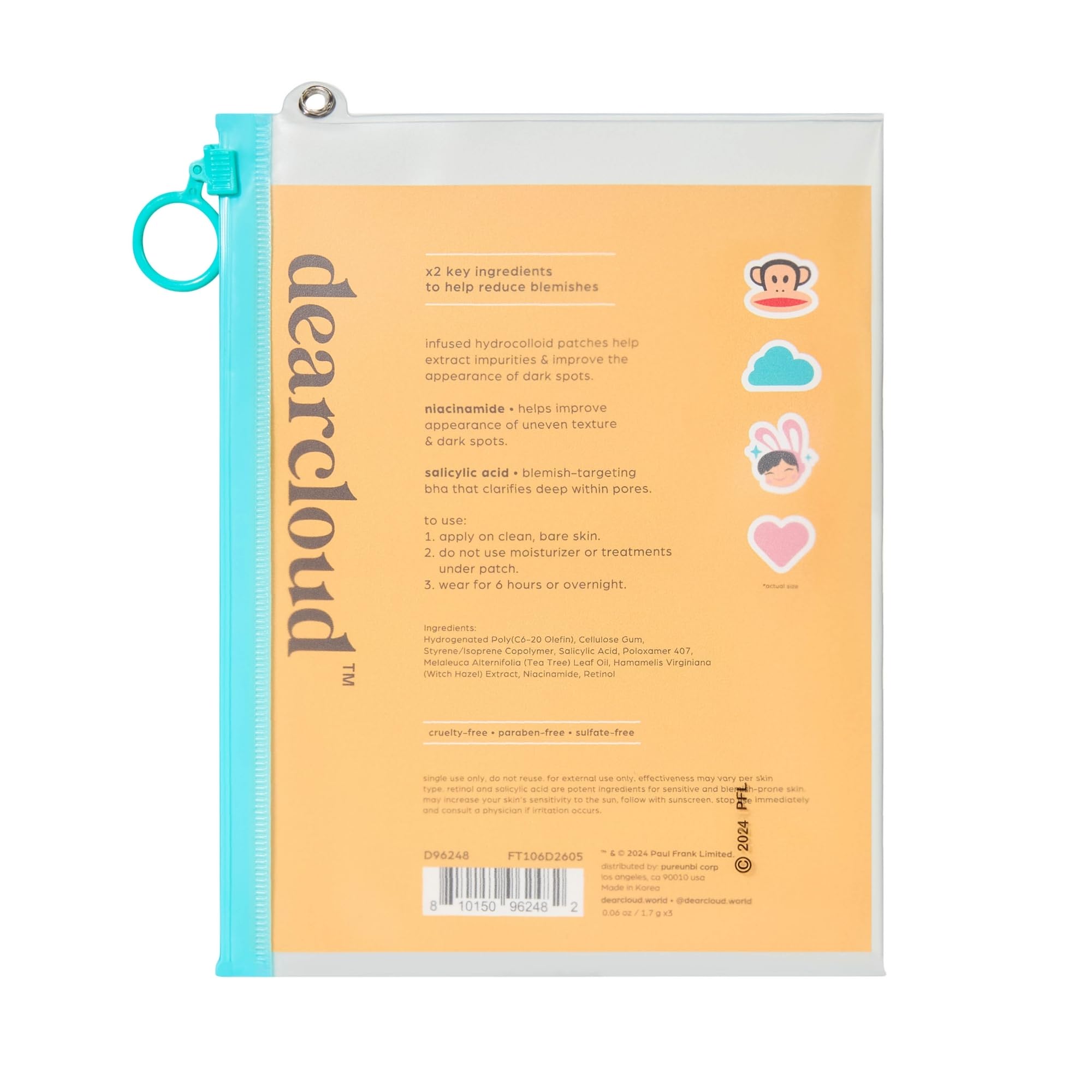Dearcloud Paul Frank Hydrocolloid Blemish Patches – 36 Count with Niacinamide, Salicylic Acid & Retinol