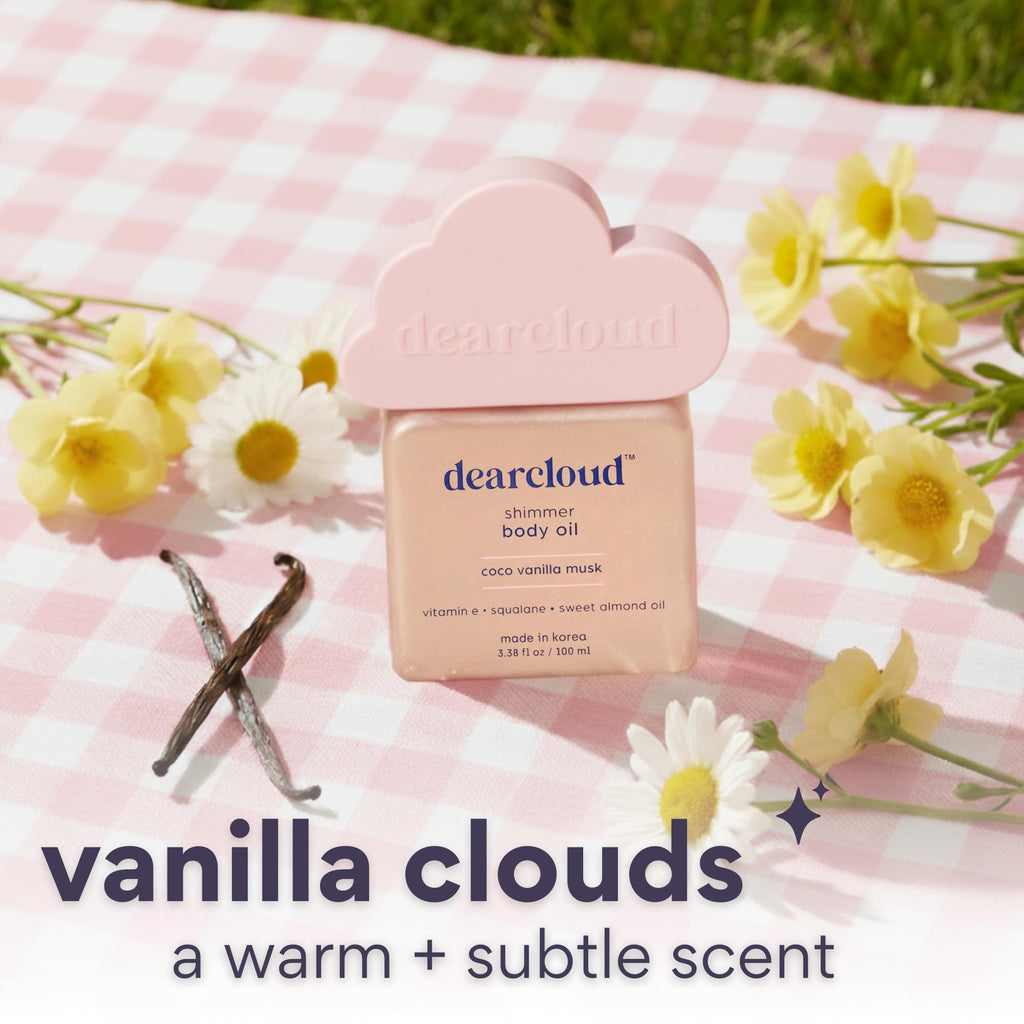 Dearcloud Shimmer Body Oil – Coco Vanilla Musk | Hydrating & Nourishing Skin (3.38 fl oz)