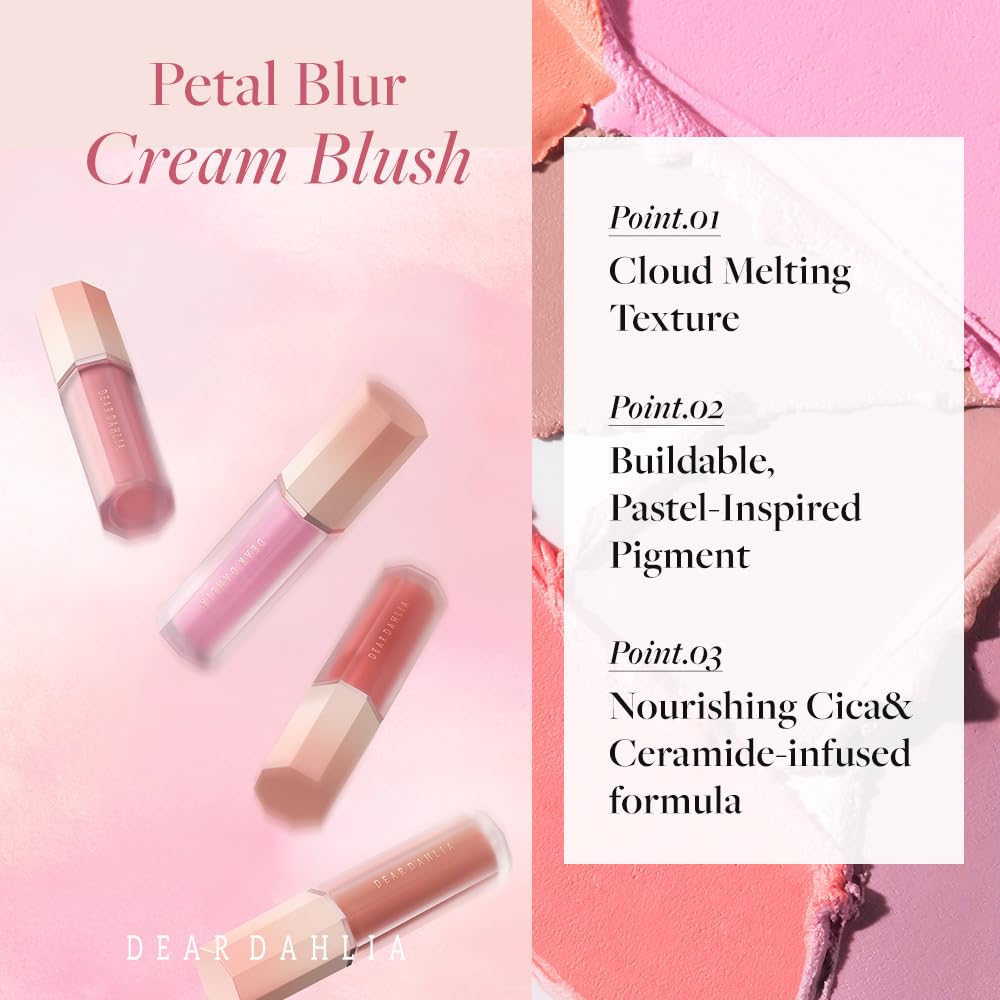 DEARDAHLIA Petal Blur Cream Blush (Peony) – Lightweight, Buildable Vegan Cream-to-Powder Blush