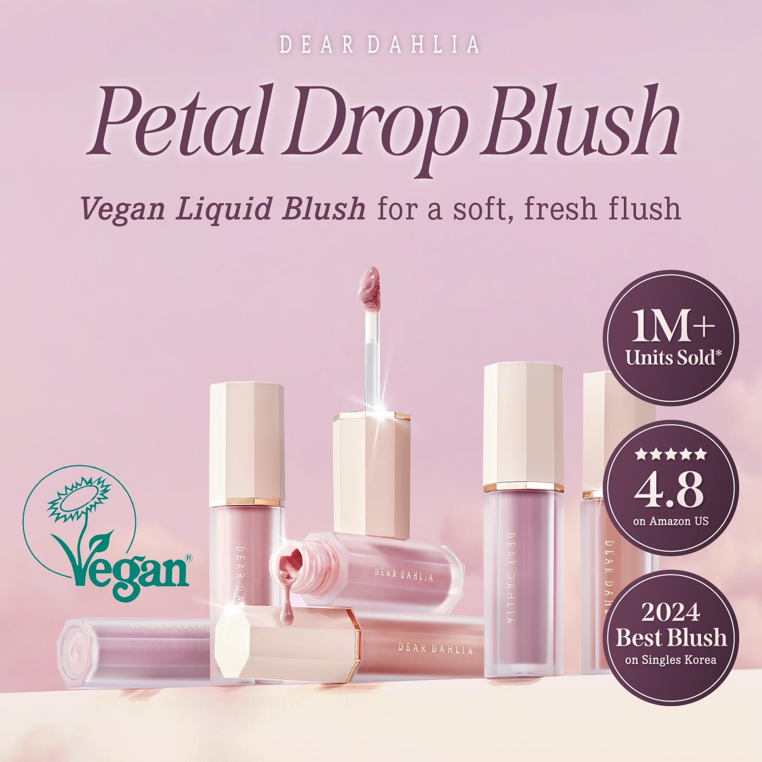 DEAR DAHLIA Petal Drop Blush (Wavy) – Watercolor-Like Liquid Blush for Dewy, Buildable Color