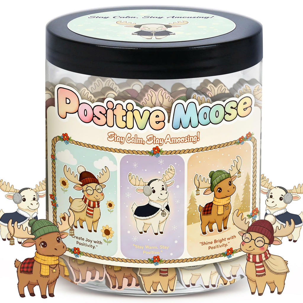 DEARMINE Positive Christmas Moose Jar — 60 Daily Affirmation Cards | Cozy Gift for Coworkers, Teachers & Friends