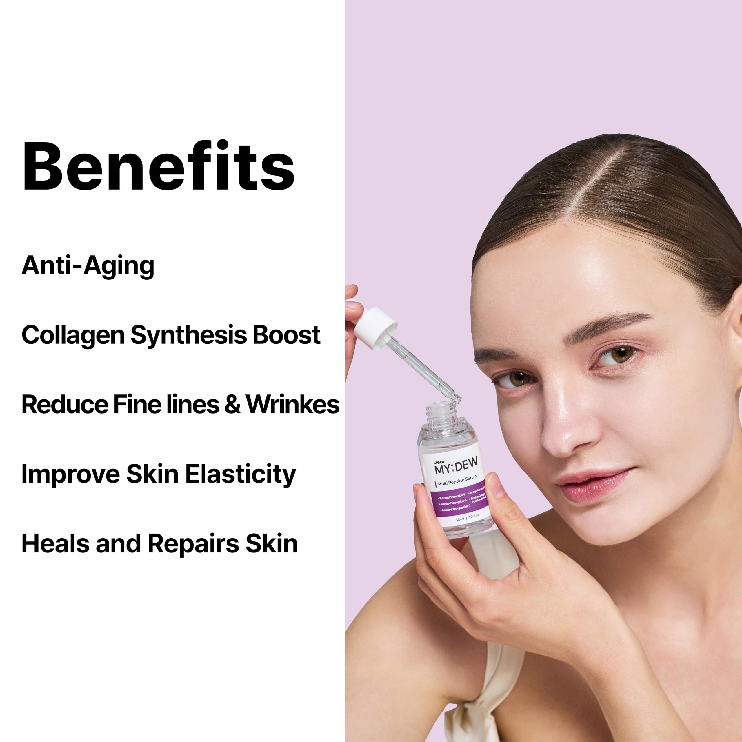 DearMYDEW Multi Peptide Complex Serum – Matrixyl 3000, Argireline, Vegan Collagen, Niacinamide & Hyaluronic Acid | 1 fl oz