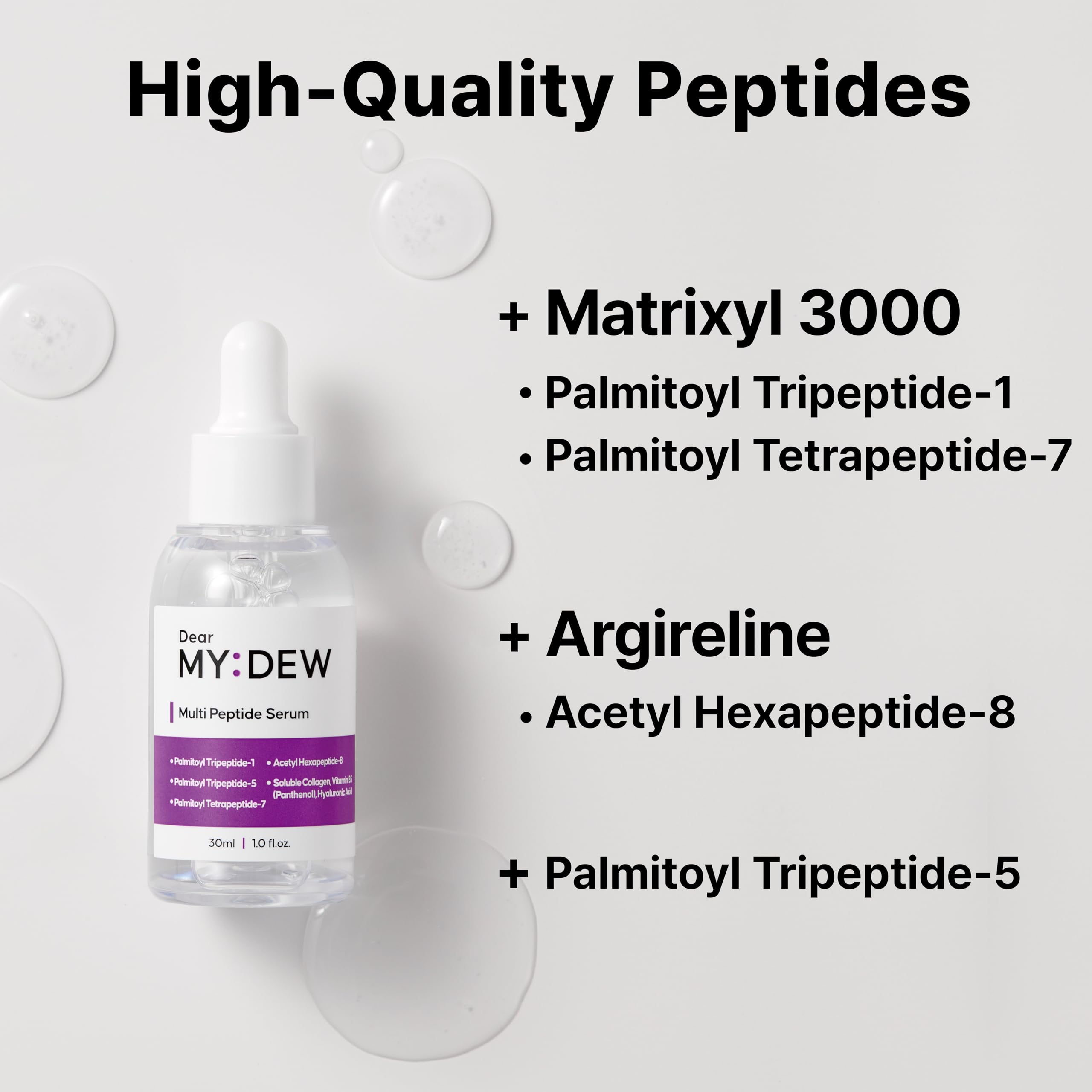 DearMYDEW Multi Peptide Complex Serum – Matrixyl 3000, Argireline, Vegan Collagen, Niacinamide & Hyaluronic Acid | 1 fl oz