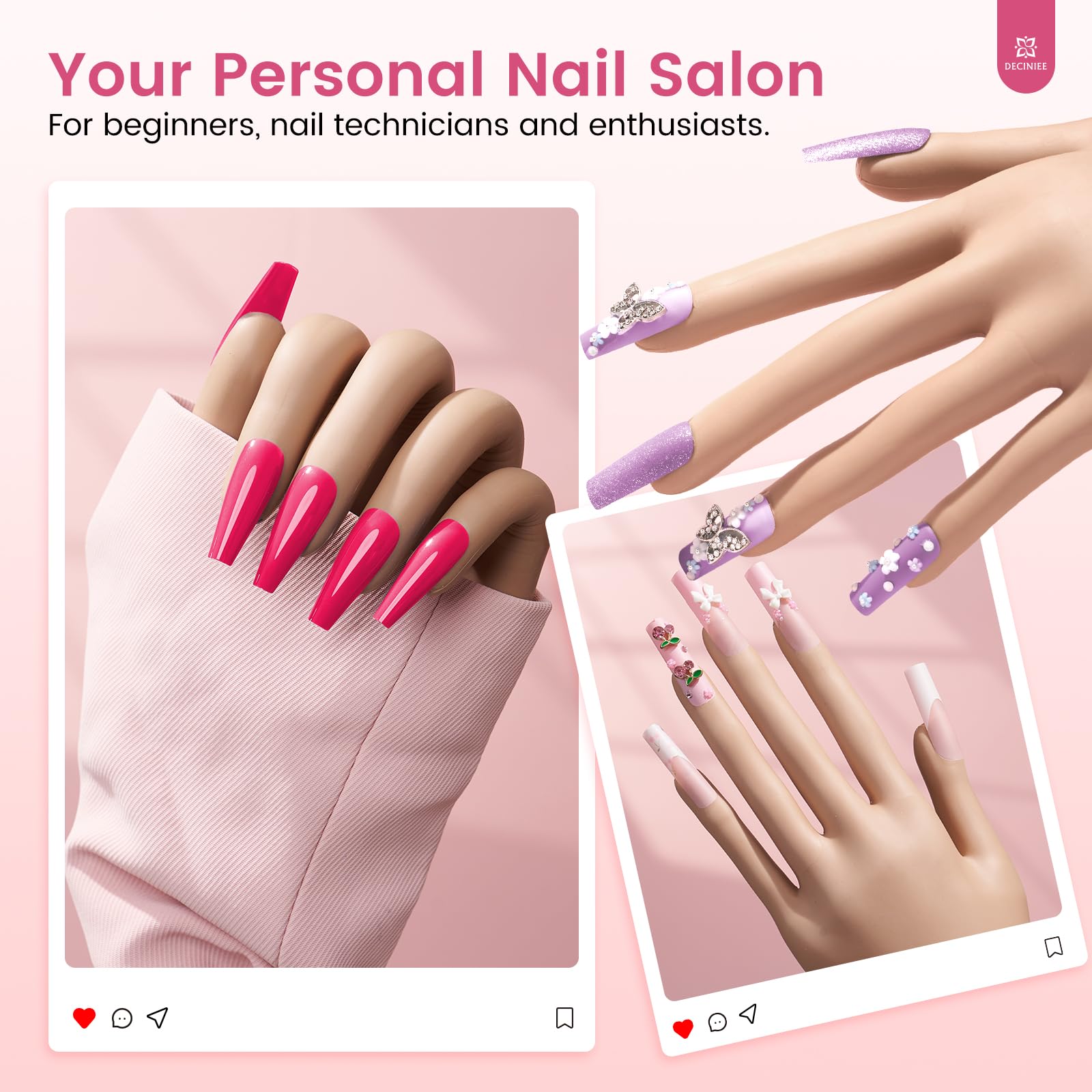 Deciniee Practice Hand for Acrylic Nails Kit — Silicone Nail Training Hand for Beginners