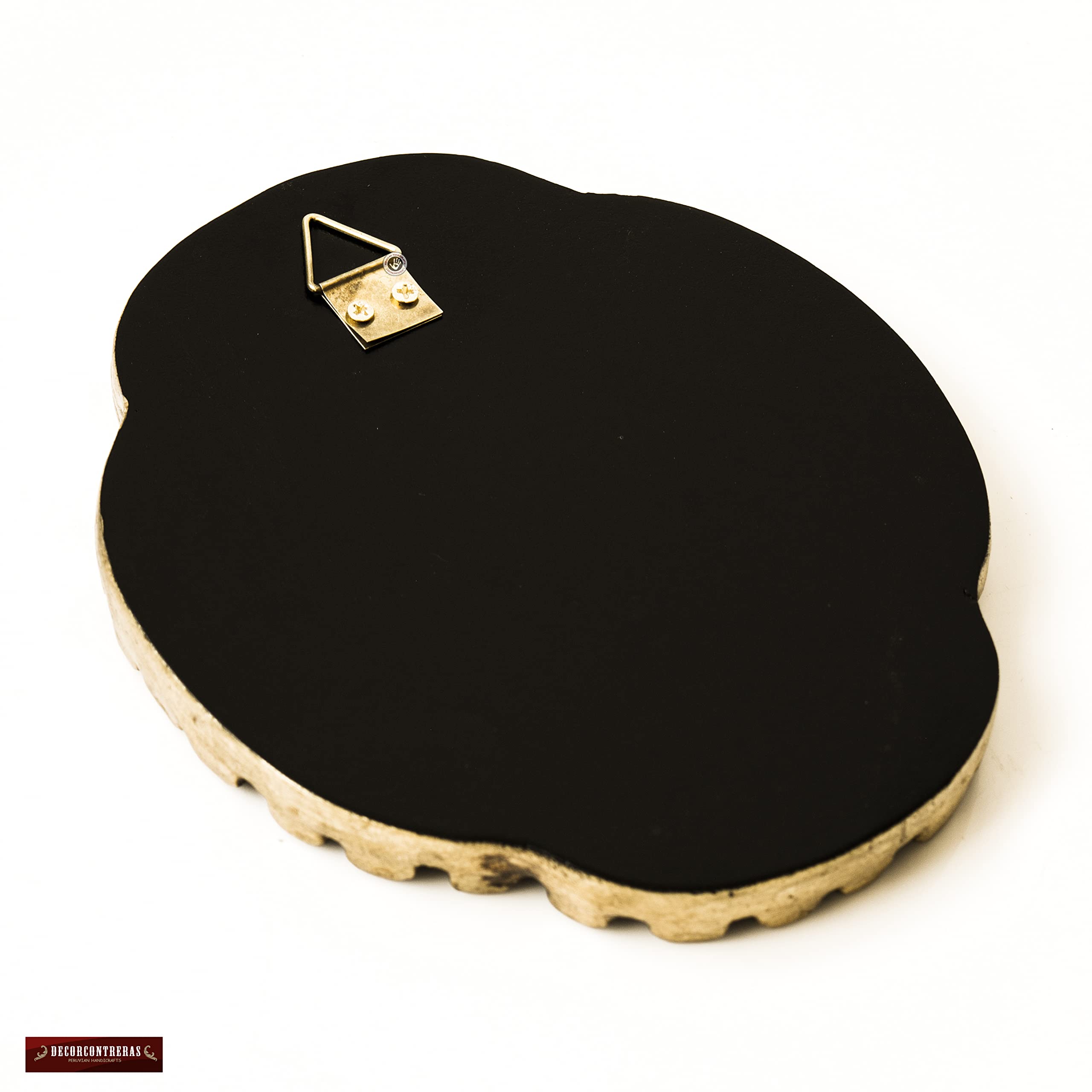 DecorContreras Small Oval Mirror — Handcrafted Reverse Painted Glass with Bronze Leaf Frame from Peru