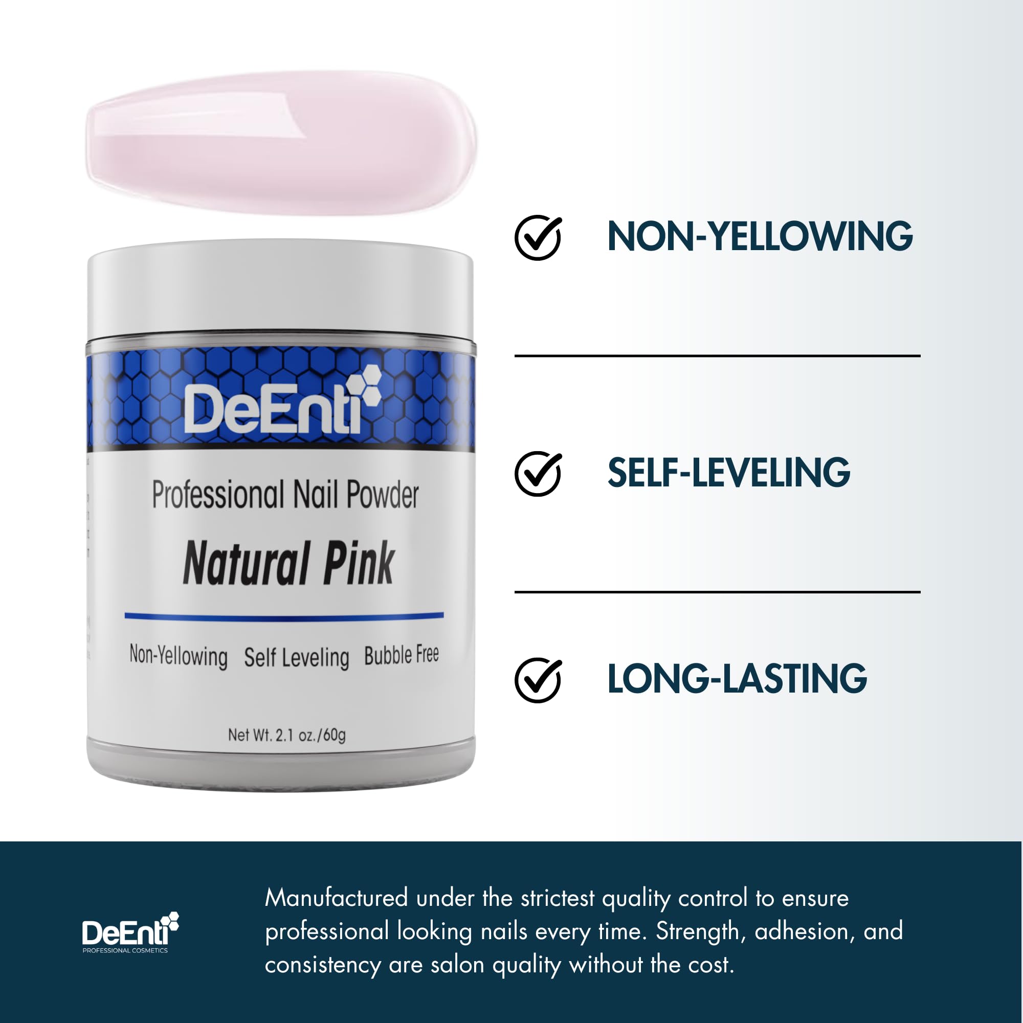 DeEnti Acrylic Nail Powder 2oz Natural Pink – Bubble-Free, Long-Lasting Nail Powder for Carving & Extensions