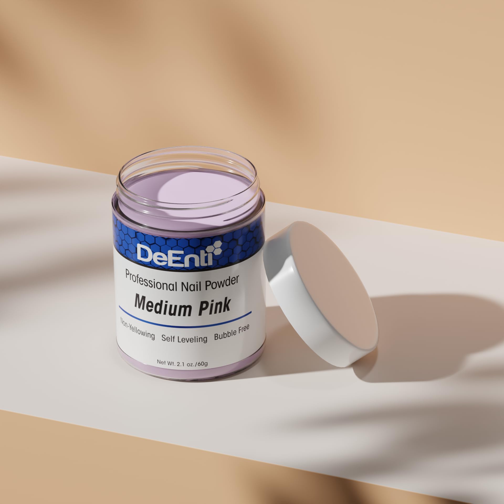 DeEnti Acrylic Nail Powder - 2oz Medium Pink | Professional Bubble-Free Formula for Nails | Long-Lasting, Chip-Resistant Powder for Extensions & Fake Nails