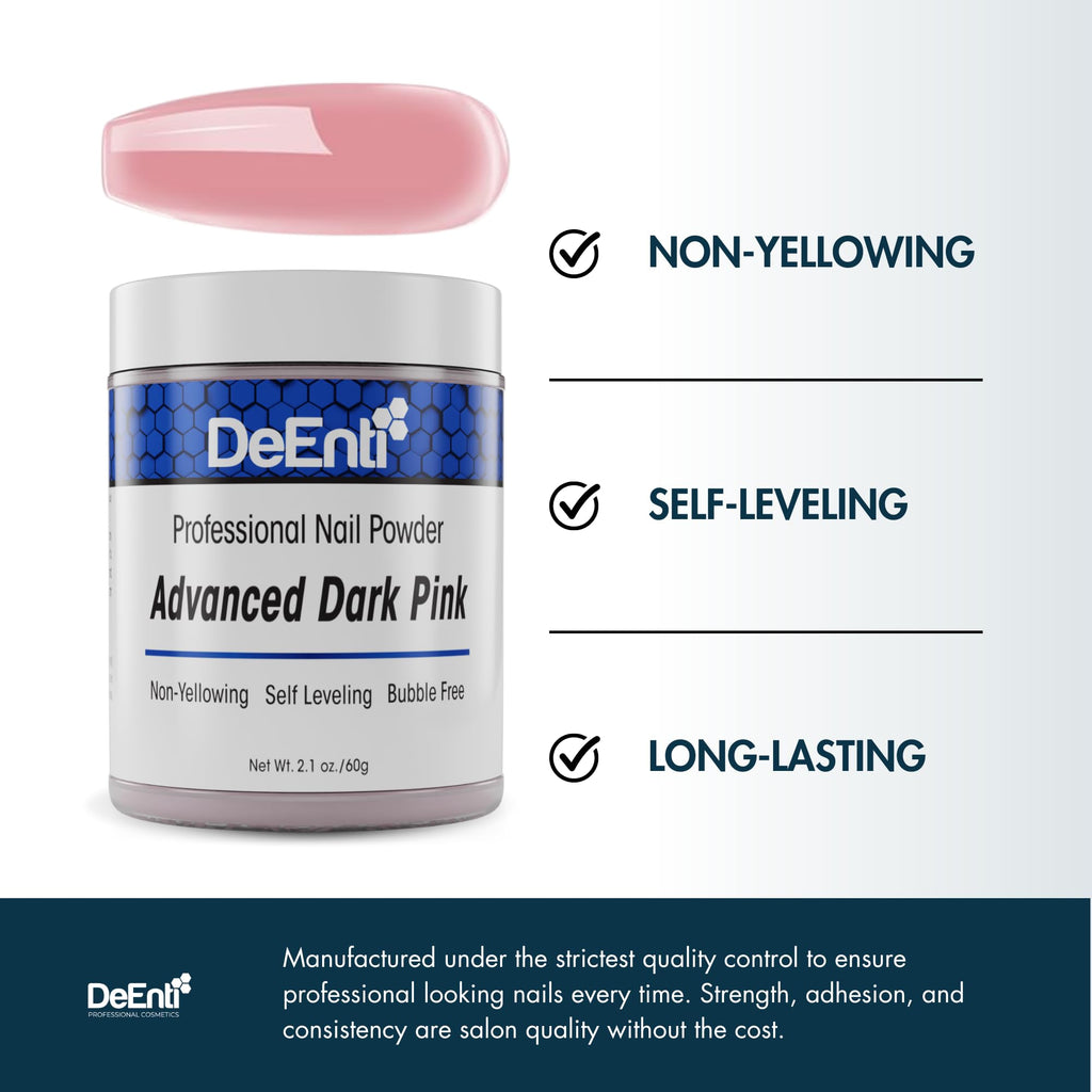 DeEnti Acrylic Nail Powder 2oz Dark Pink – Bubble-Free, Long-Lasting Nail Powder for Extensions & Overlays